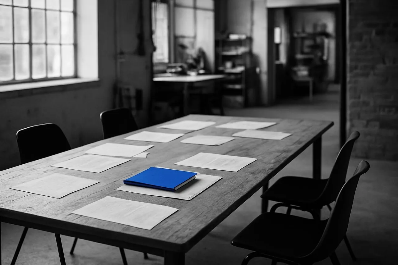 A workshop table after a process-mapping session