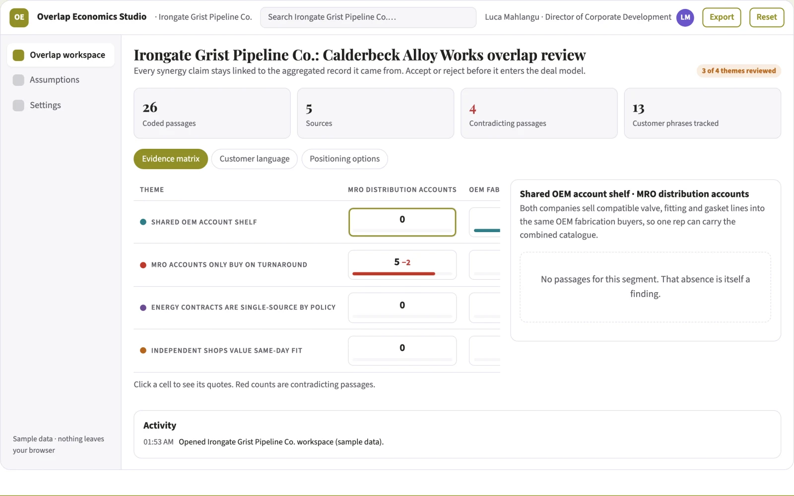 Screenshot of the Acquisition customer-overlap economics engine interactive demo