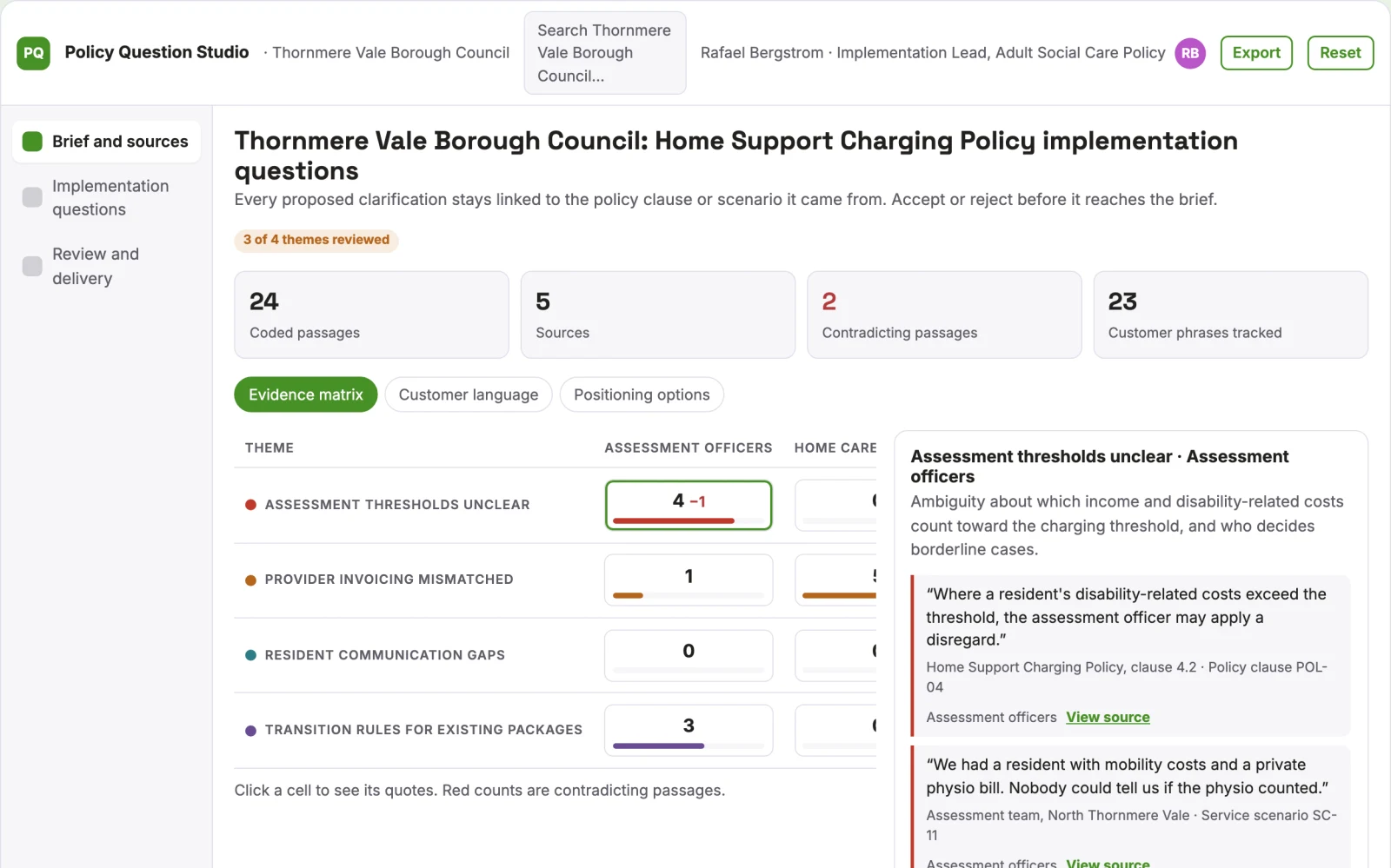 Screenshot of the Agency policy implementation questions interactive demo