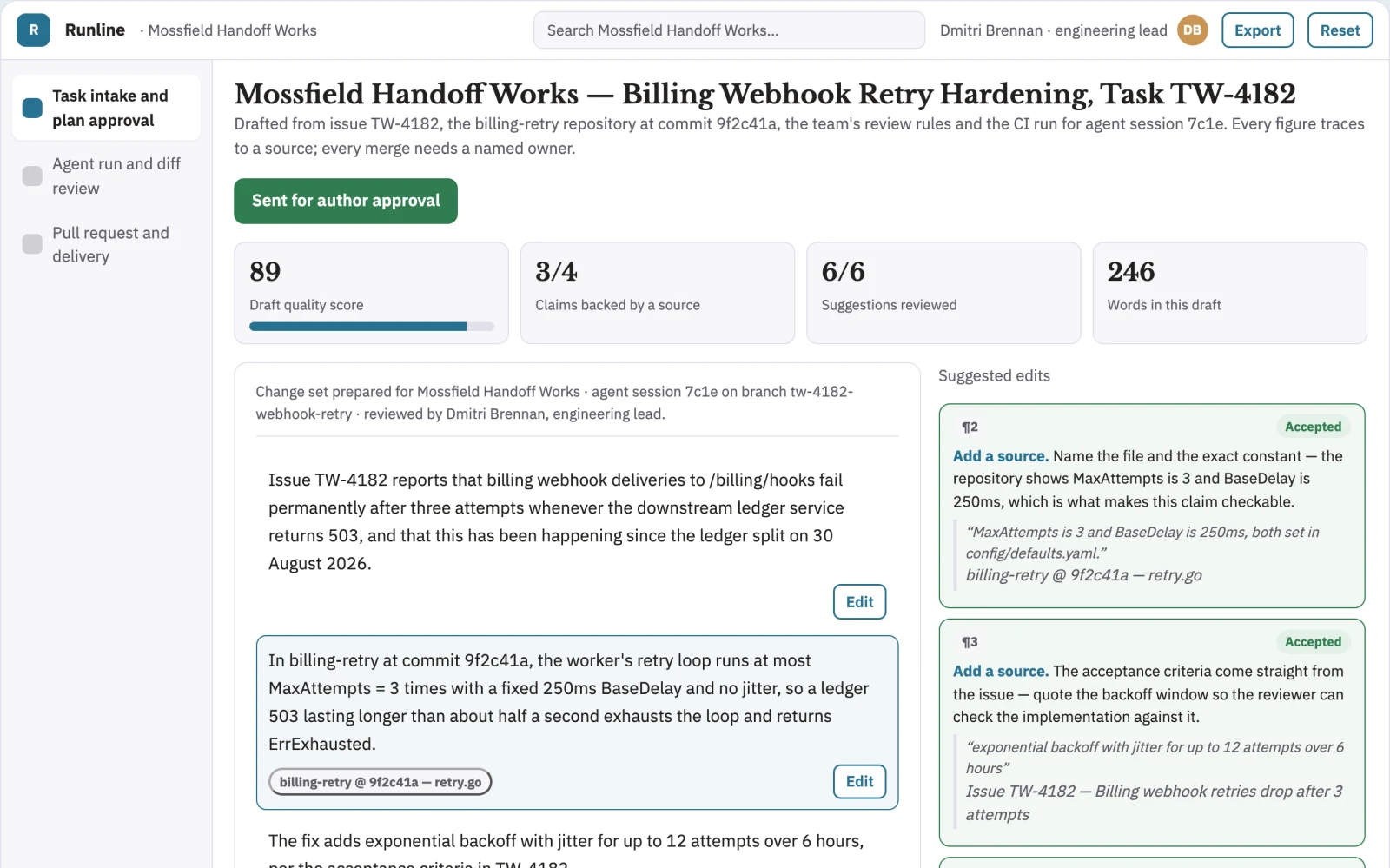 Screenshot of the Agentic coding task delivery workspace interactive demo
