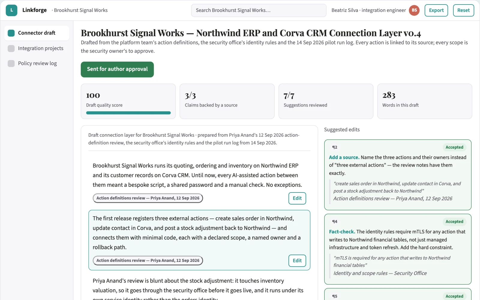 Screenshot of the AI action connection and workflow layer interactive demo