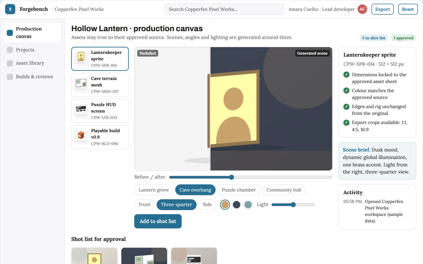 Screenshot of the AI-assisted 2D and 3D game production workbench interactive demo