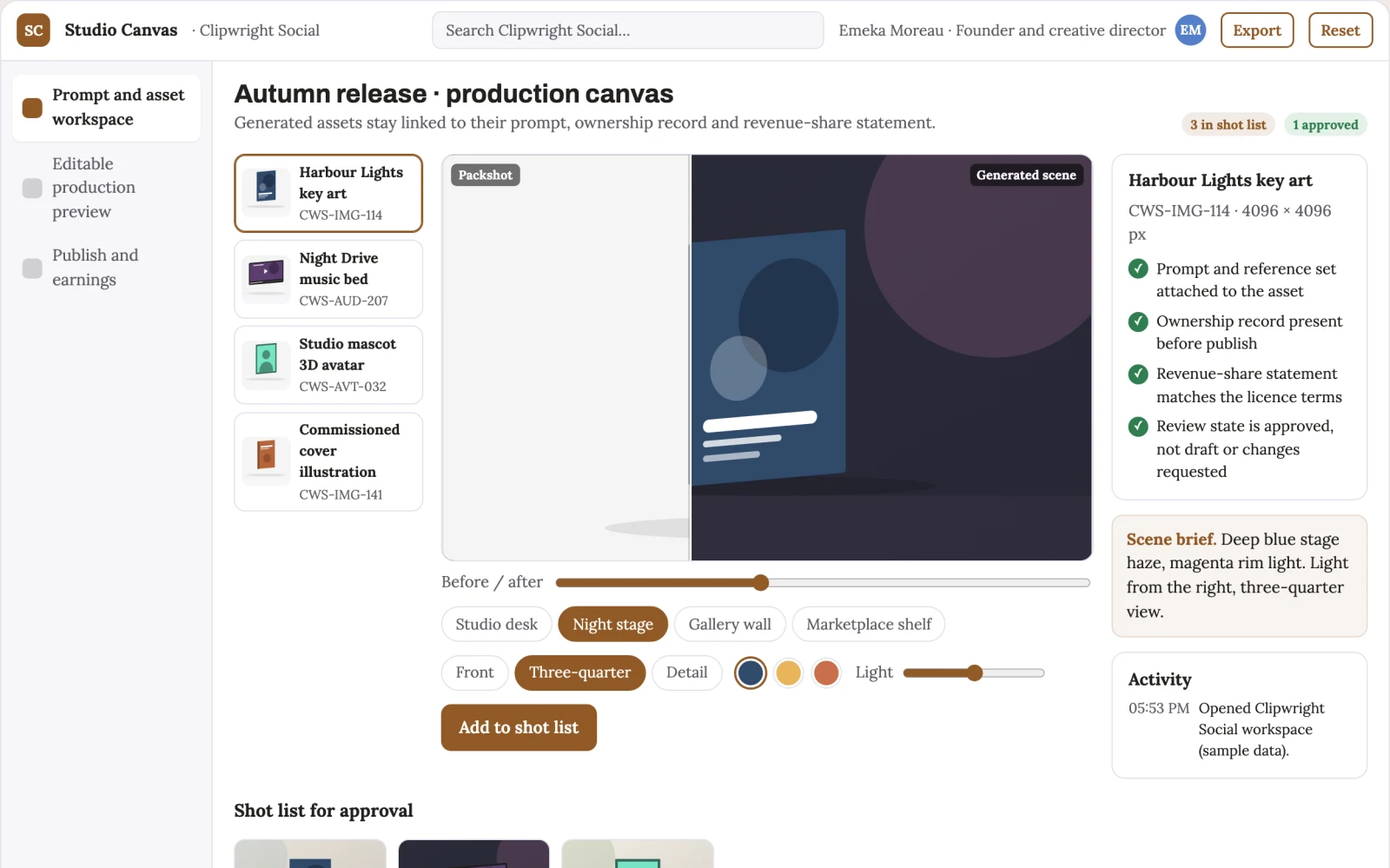 Screenshot of the AI content creation and monetization studio interactive demo