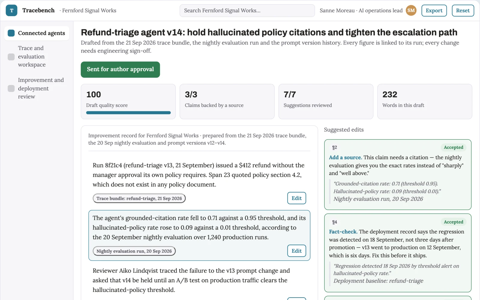 Screenshot of the AI model and agent performance operations workbench interactive demo