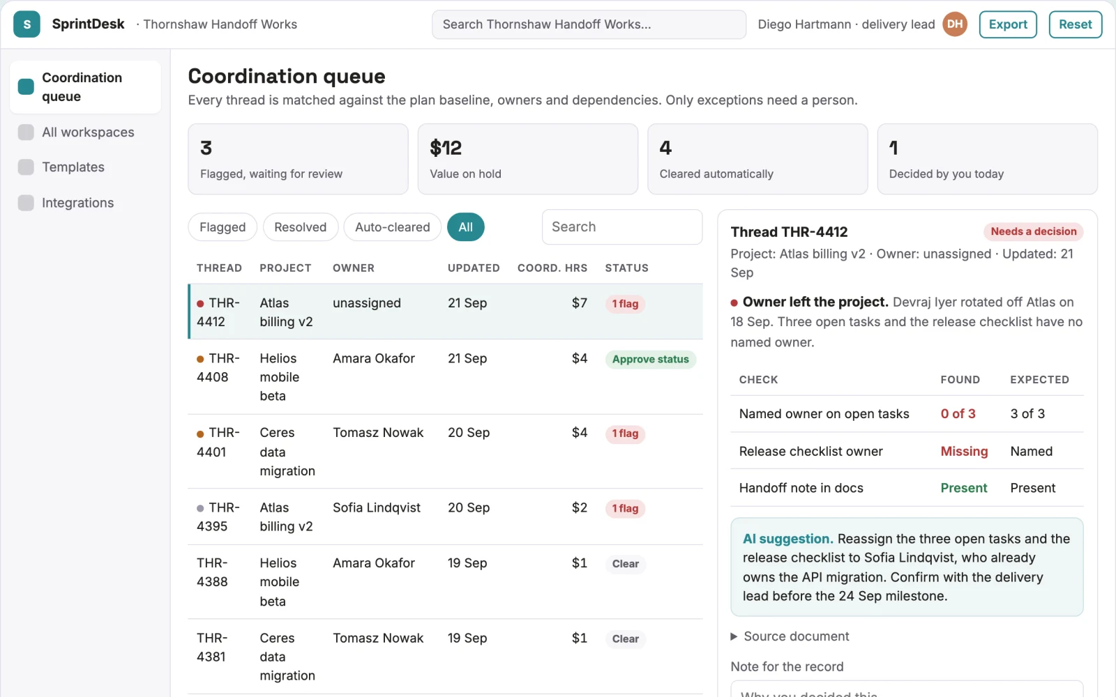 Screenshot of the AI project coordination and team workspace interactive demo