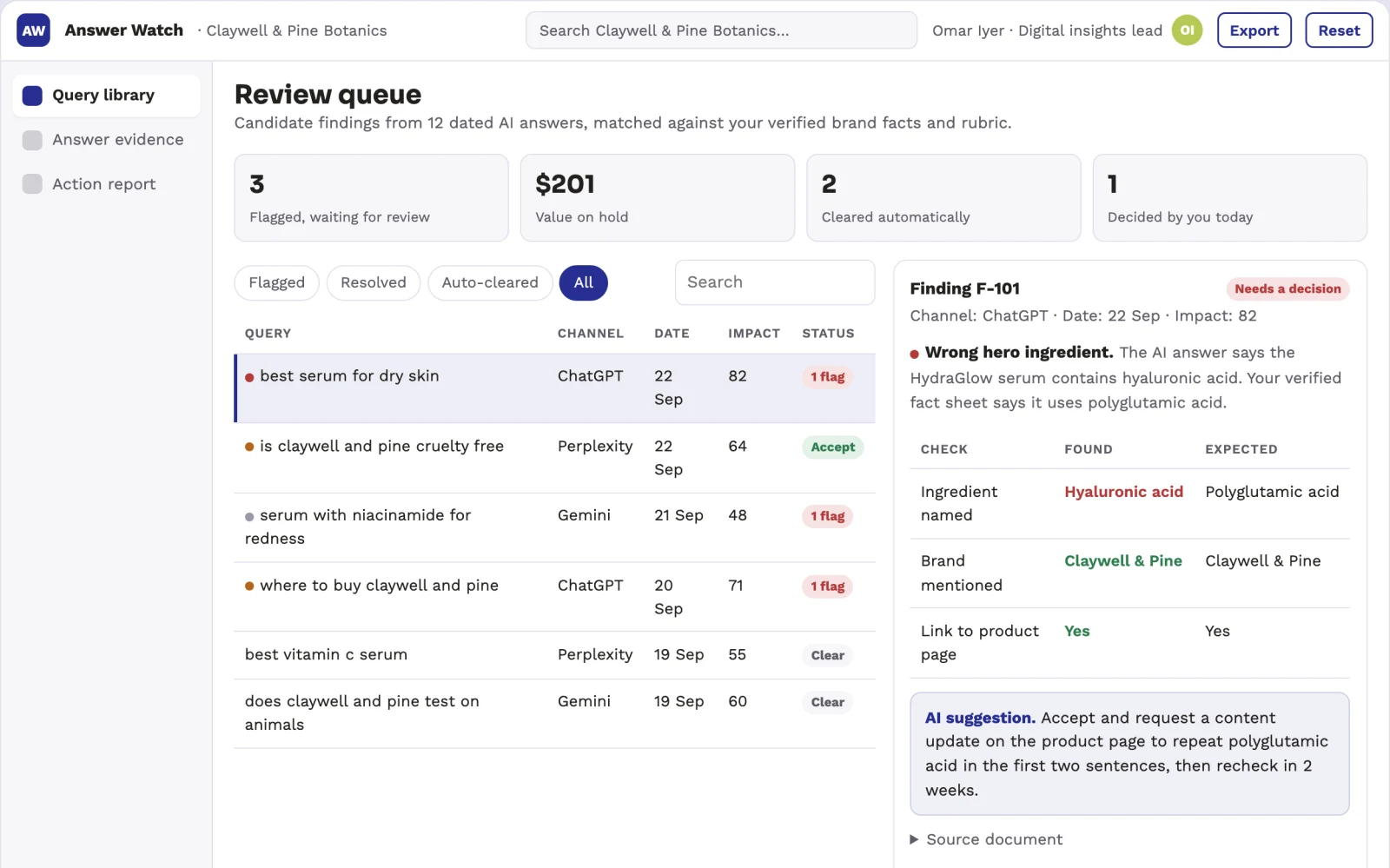 Screenshot of the AI search presence audit interactive demo