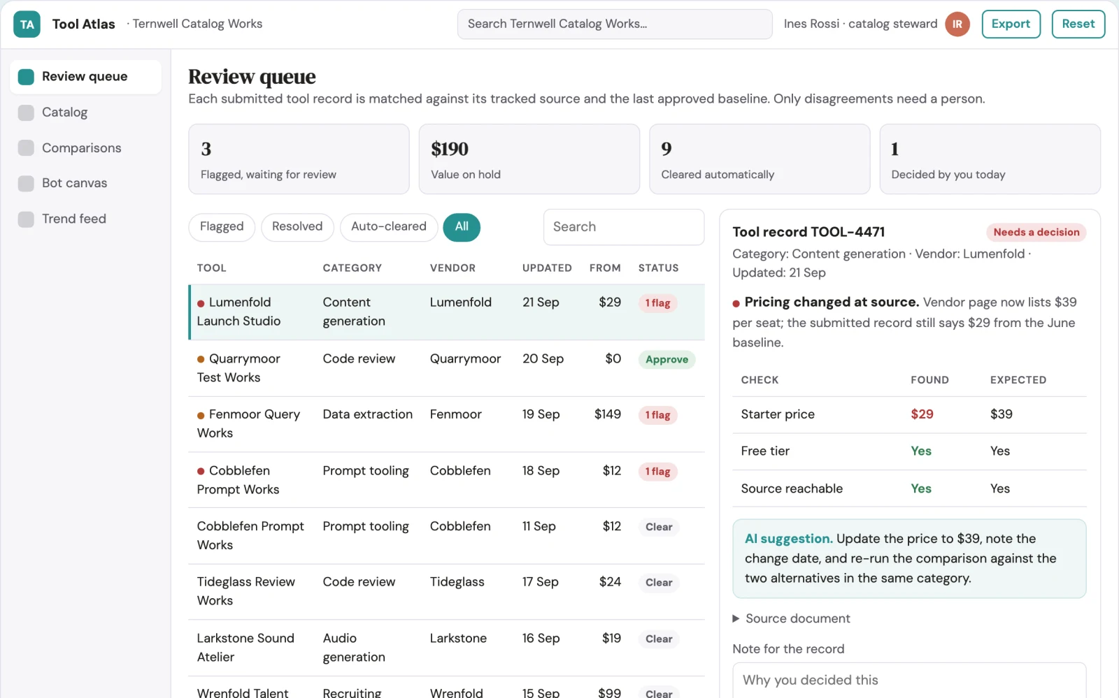 Screenshot of the AI tool discovery and comparison library interactive demo