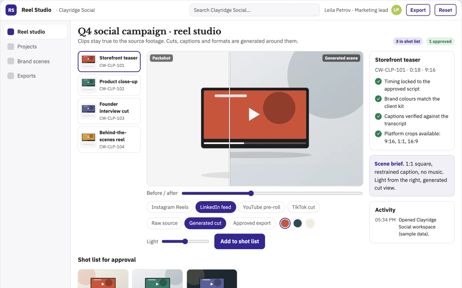 Screenshot of the AI video production and review workspace interactive demo