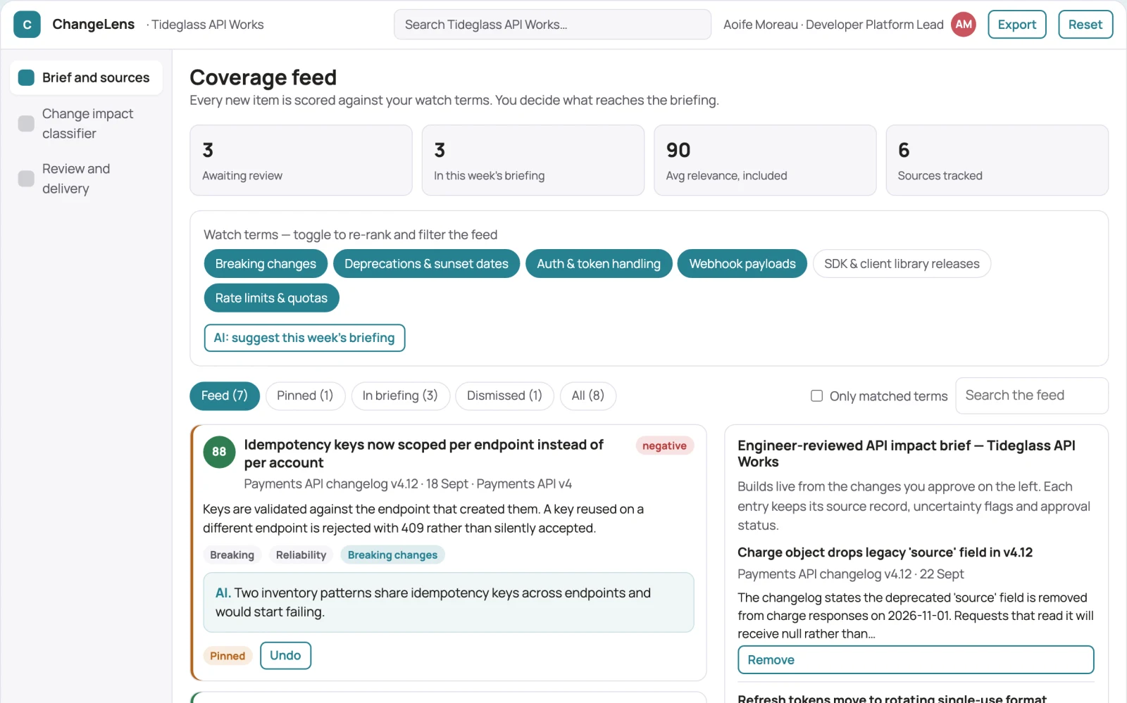 Screenshot of the API changelog impact classifier interactive demo
