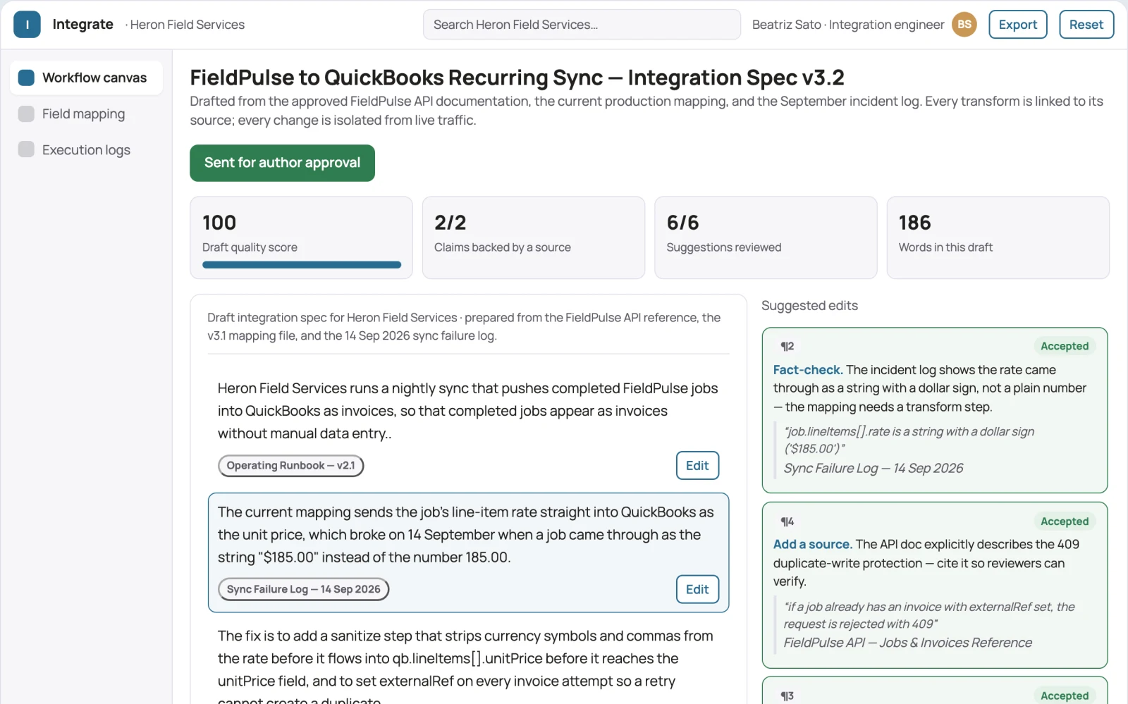Demo screen of API integration studio