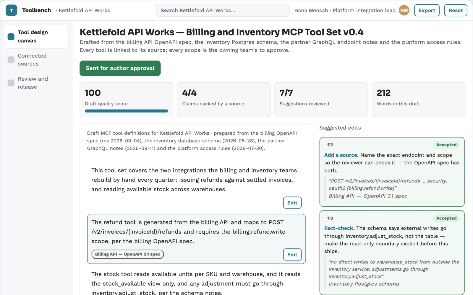 Screenshot of the API-to-agent tool delivery workbench interactive demo