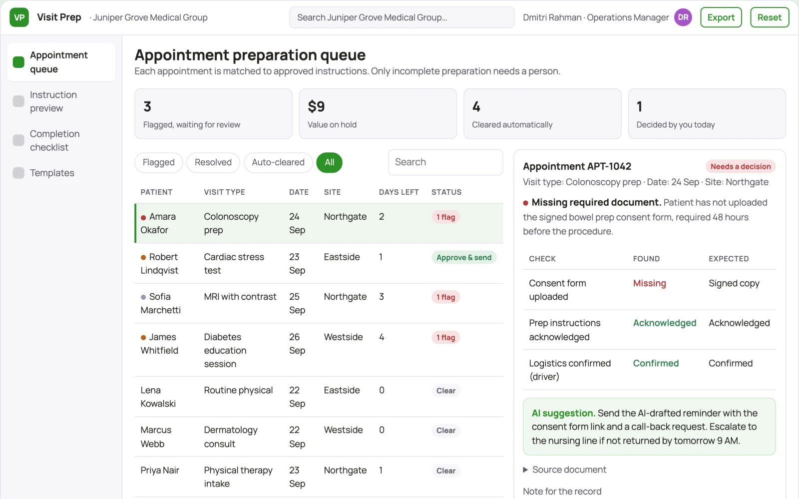 Screenshot of the Appointment preparation service interactive demo