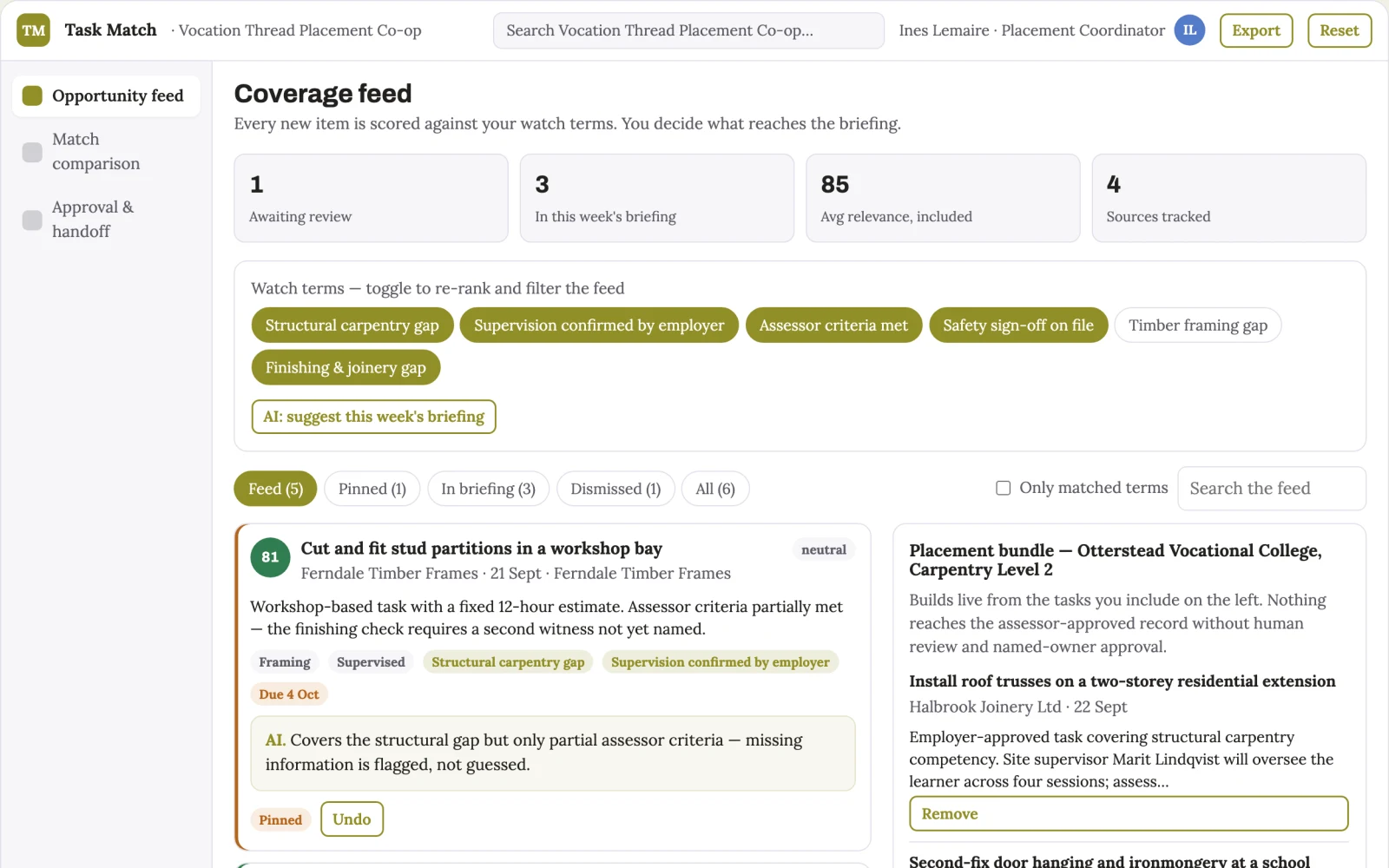 Screenshot of the Apprenticeship employer task marketplace interactive demo