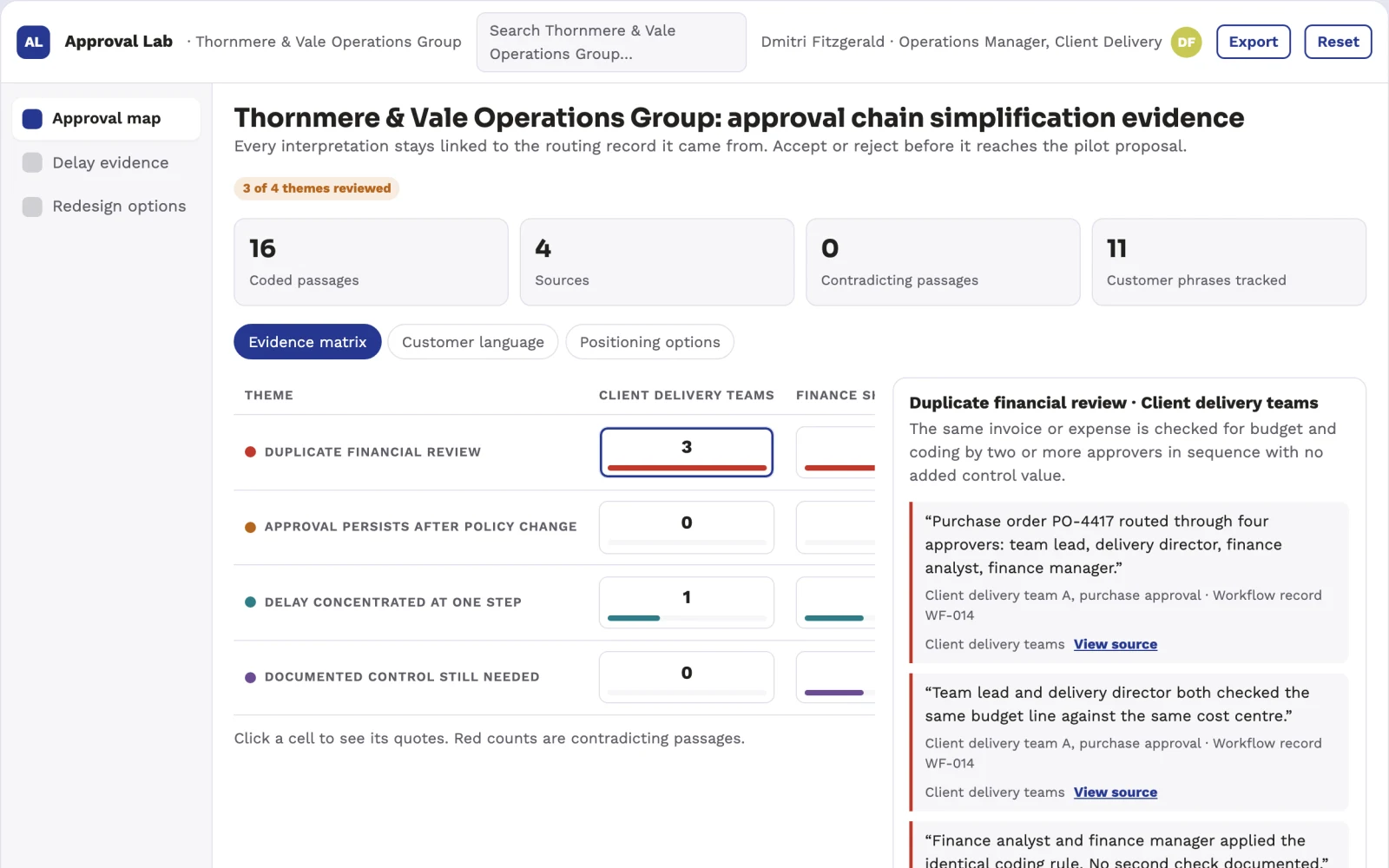 Screenshot of the Approval chain simplification lab interactive demo