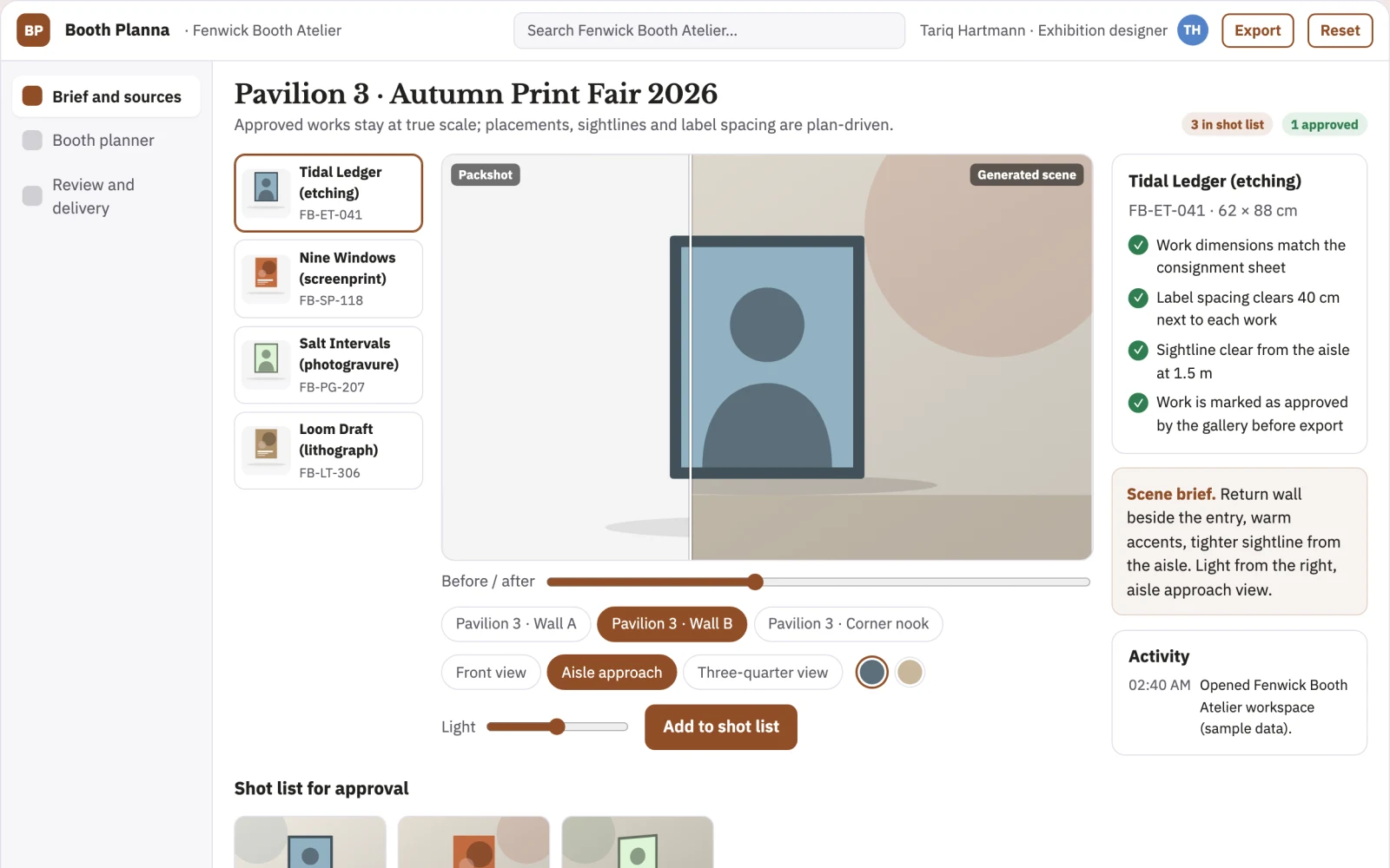 Screenshot of the Art fair booth visual planner interactive demo