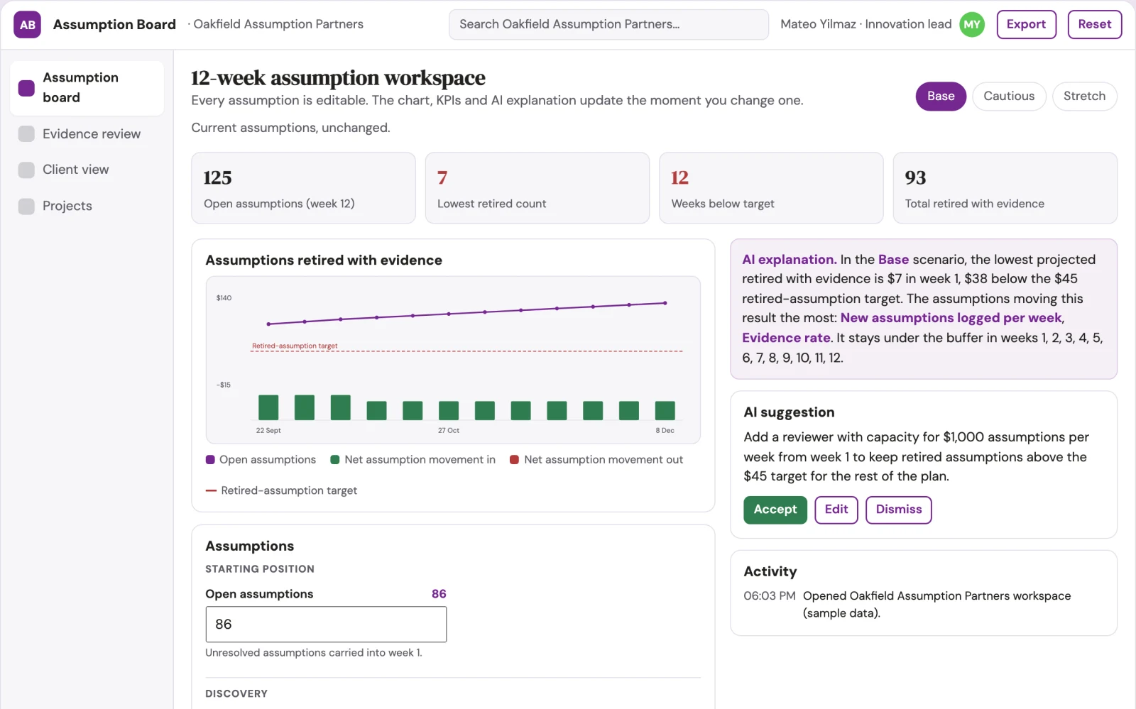 Screenshot of the Assumption-driven planning and decision workspace interactive demo