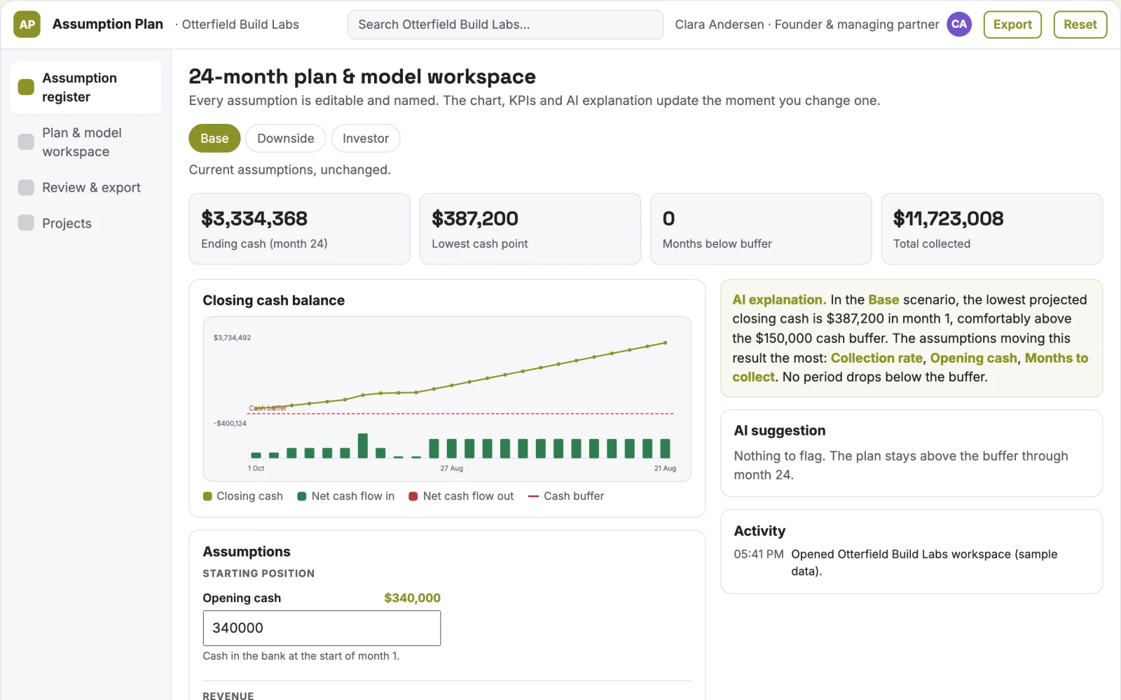 Screenshot of the Assumption-driven venture planning and decision workspace interactive demo