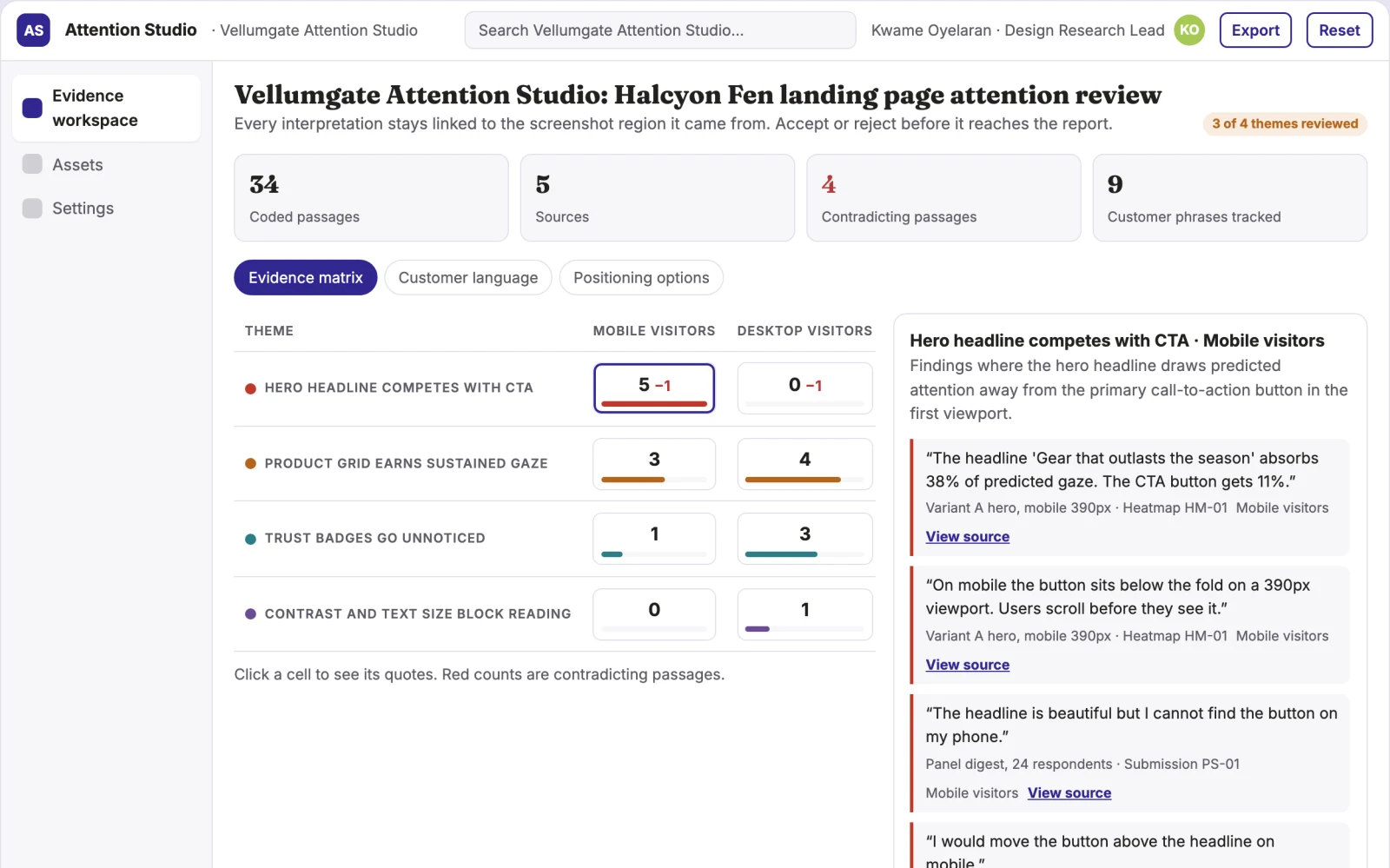 Screenshot of the Attention heatmap design decision workbench interactive demo