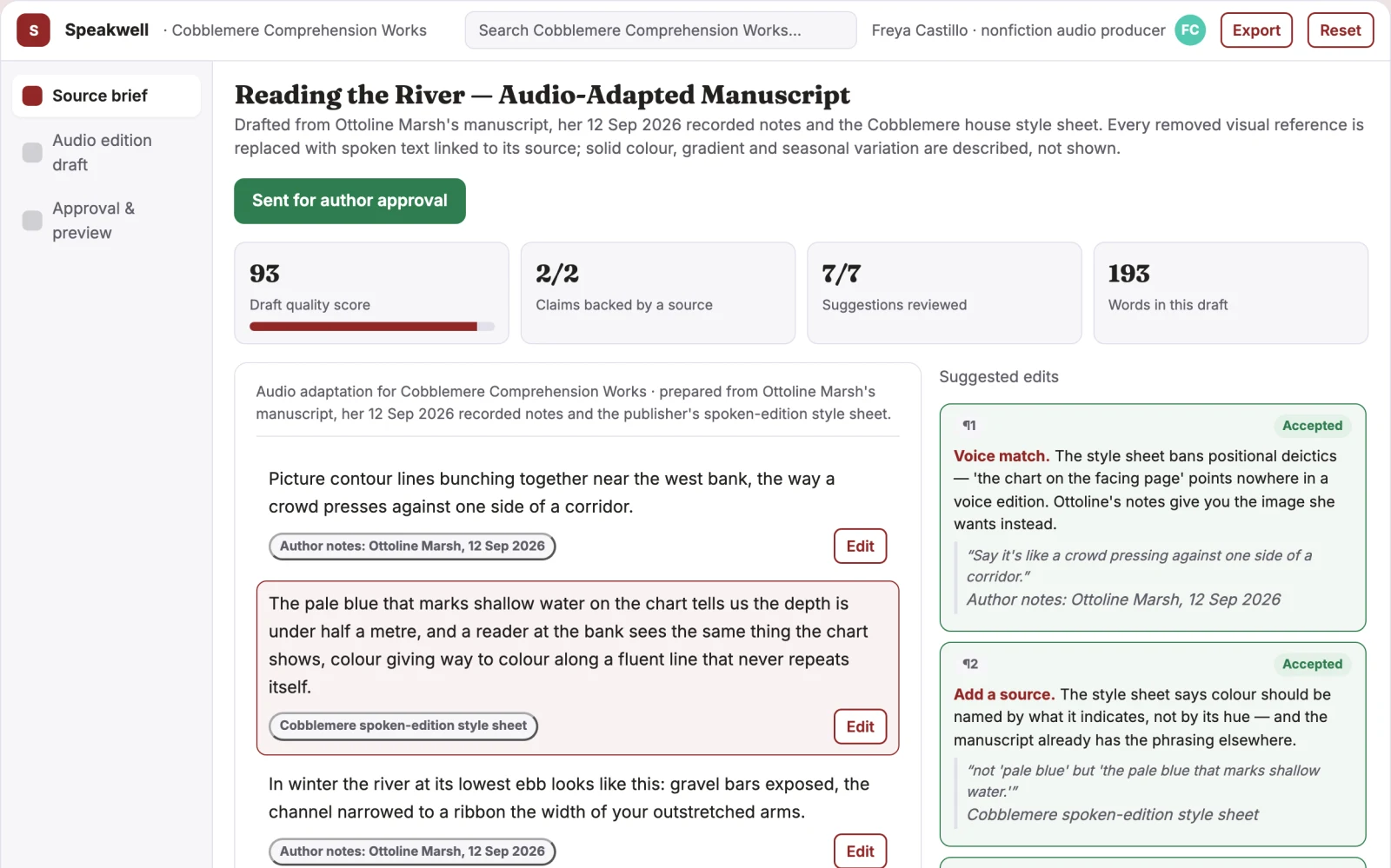 Screenshot of the Audio-first nonfiction adaptation workshop interactive demo