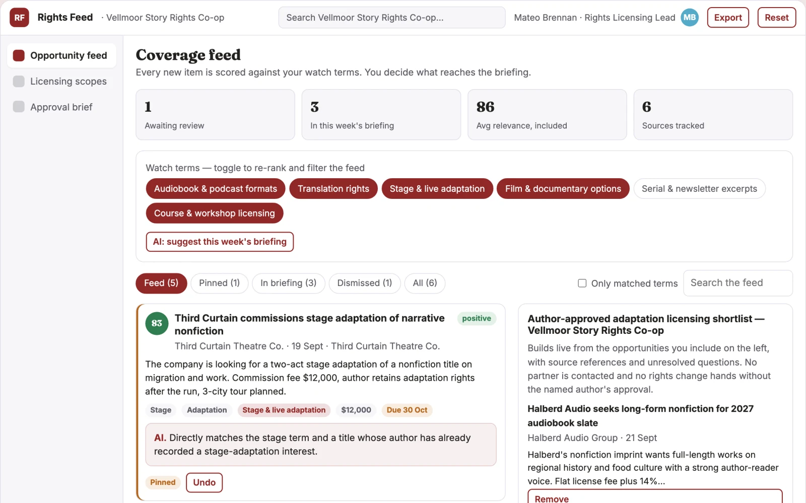 Screenshot of the Author backlist format licensing exchange interactive demo