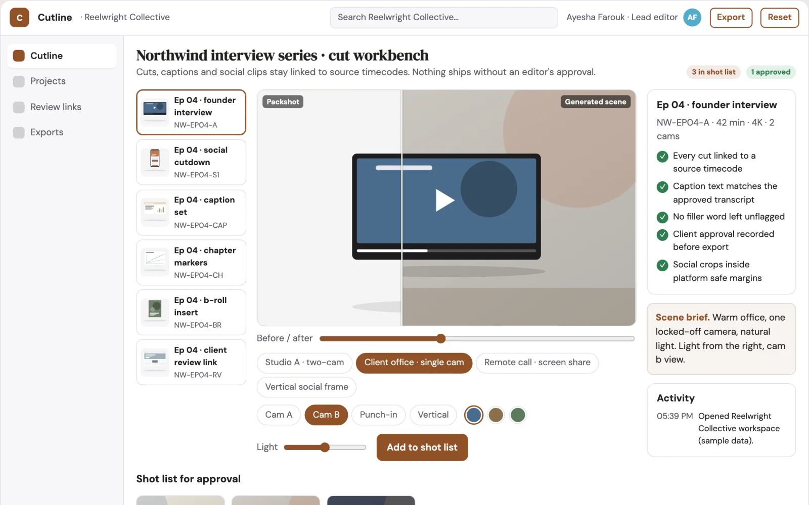 Screenshot of the Automated video edit and caption workbench interactive demo