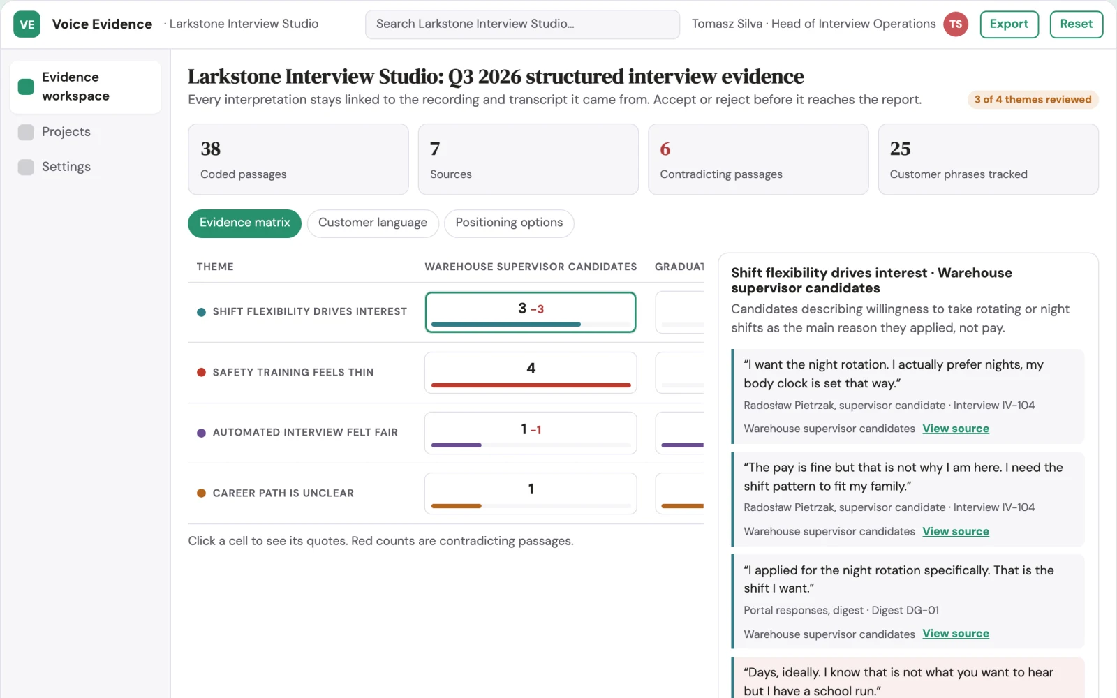 Screenshot of the Automated voice interview analysis workspace interactive demo
