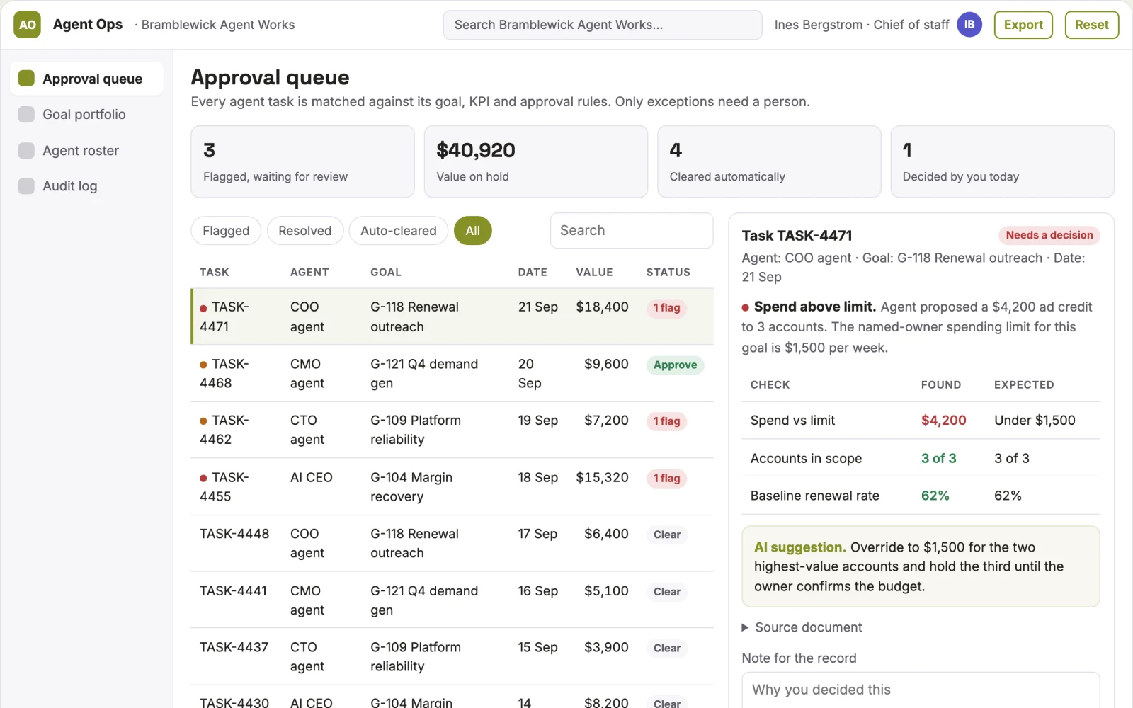 Screenshot of the Autonomous agent operations coordination portal interactive demo