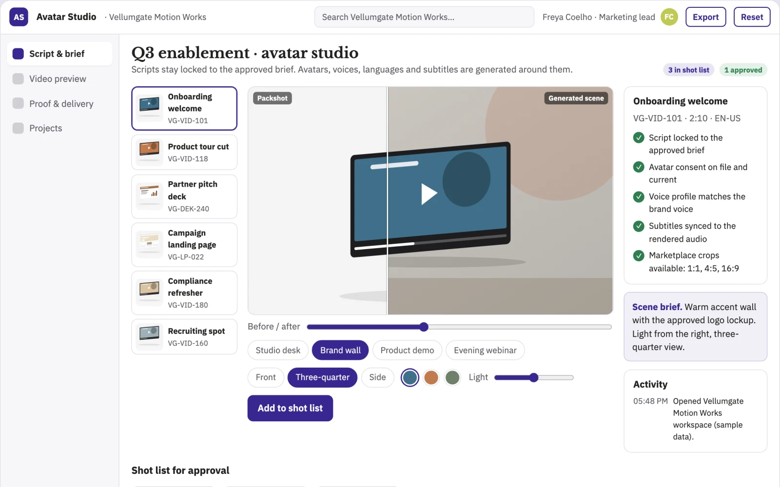 Screenshot of the Avatar video production and review platform interactive demo