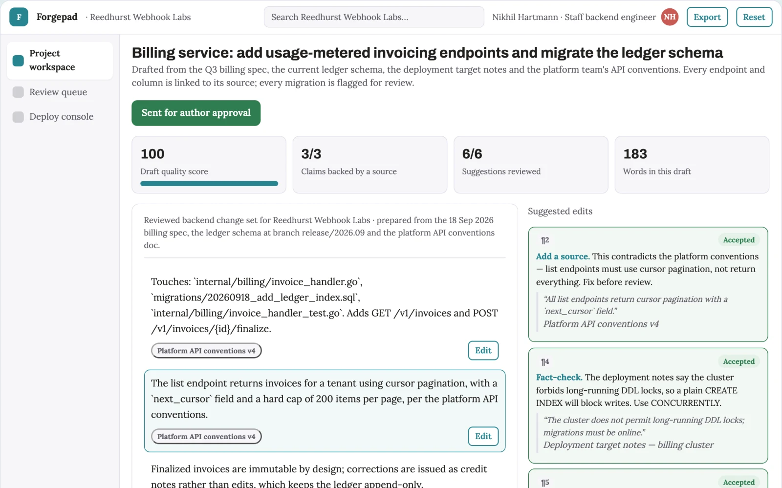 Screenshot of the Backend code and API delivery workspace interactive demo