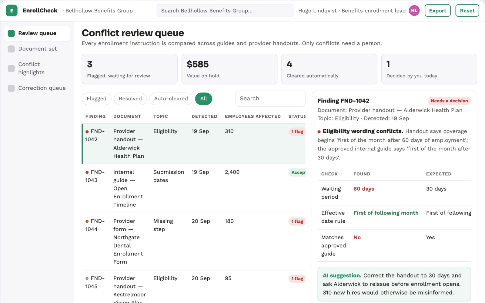 Screenshot of the Benefits enrollment ambiguity checker interactive demo