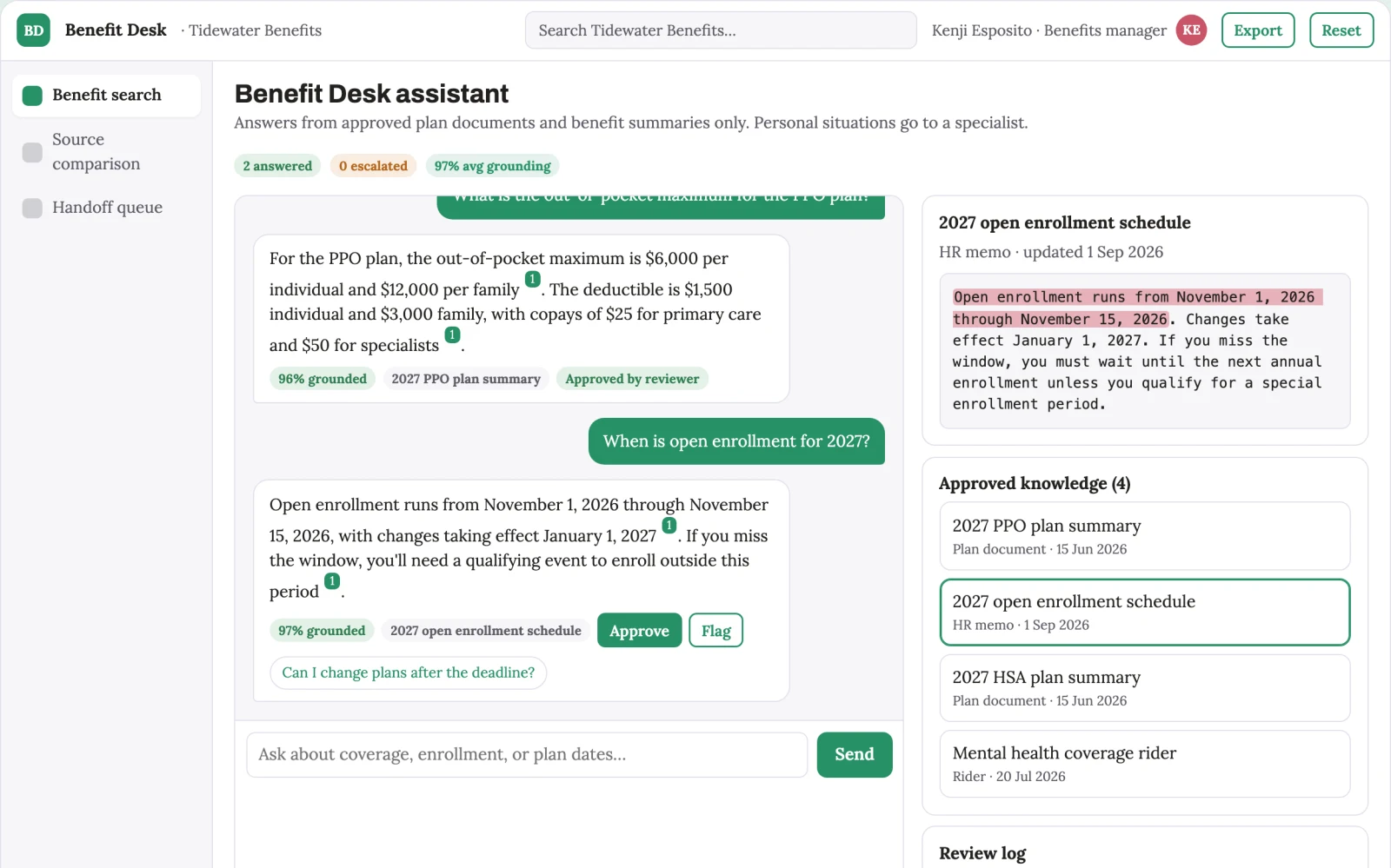 Screenshot of the Benefits information navigator interactive demo