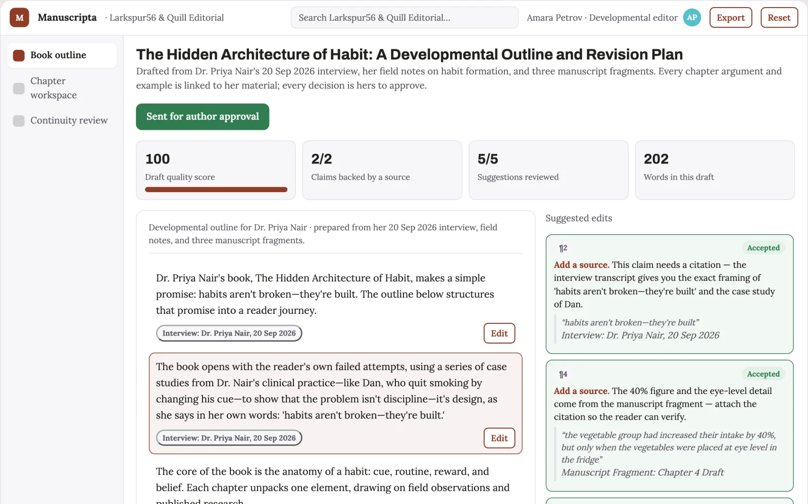 Demo screen of Book development service