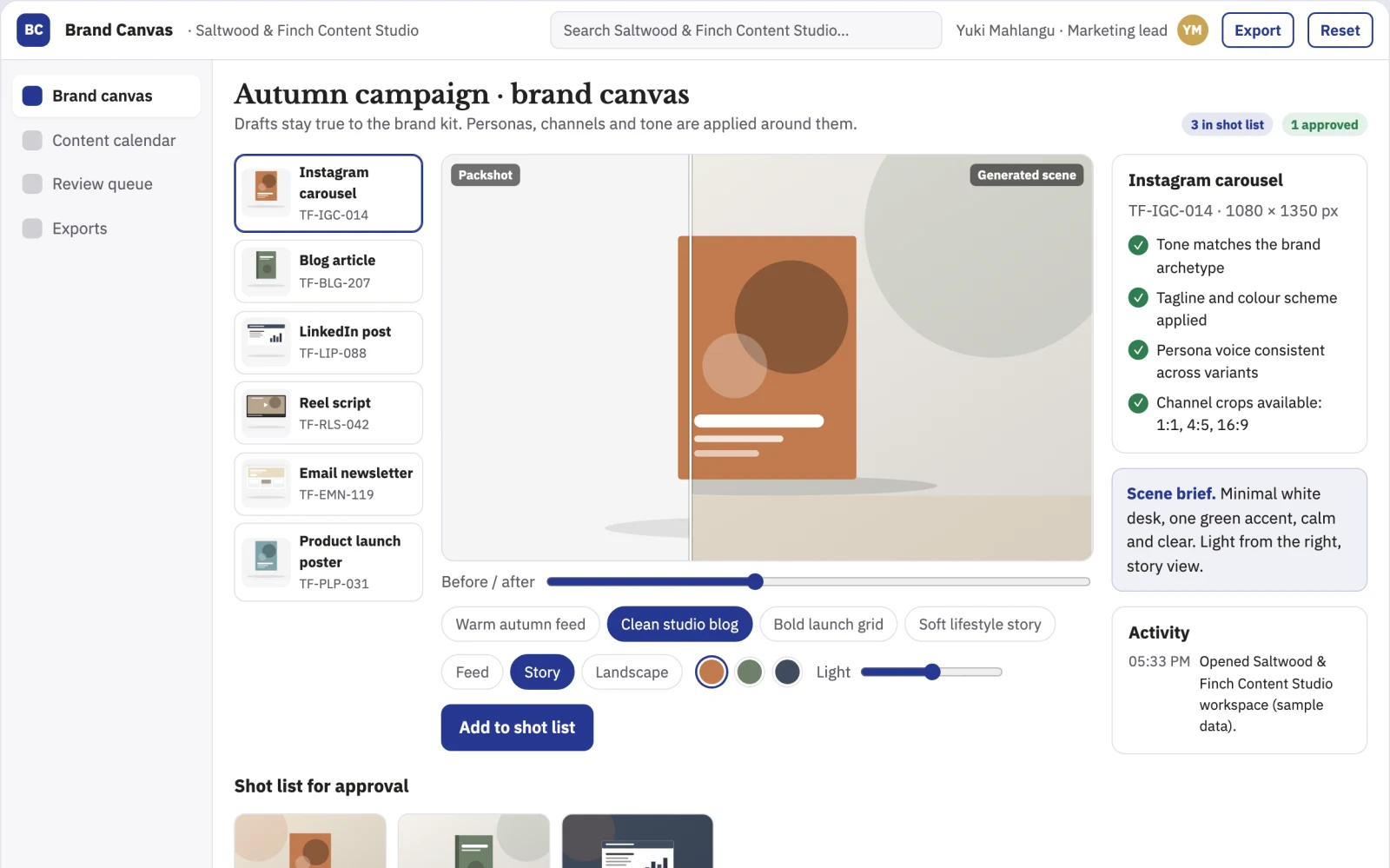 Screenshot of the Brand-aligned content production and publishing workbench interactive demo