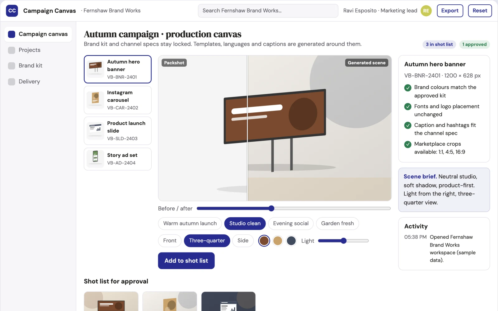 Screenshot of the Brand-consistent campaign visual production workbench interactive demo