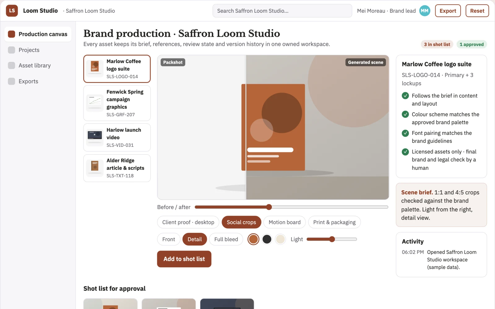 Screenshot of the Brand content production and review workspace interactive demo