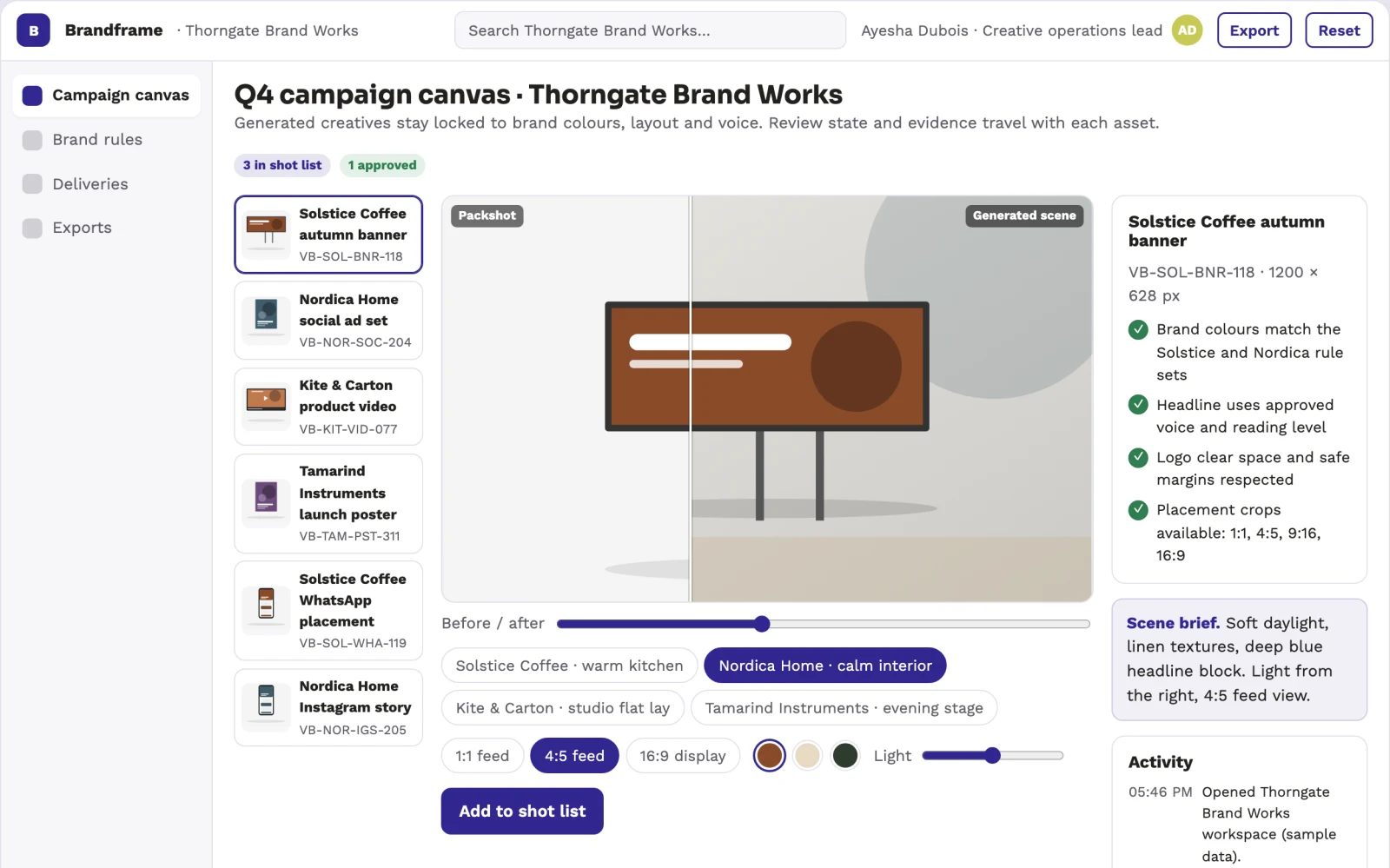 Screenshot of the Brand-governed ad creative production platform interactive demo