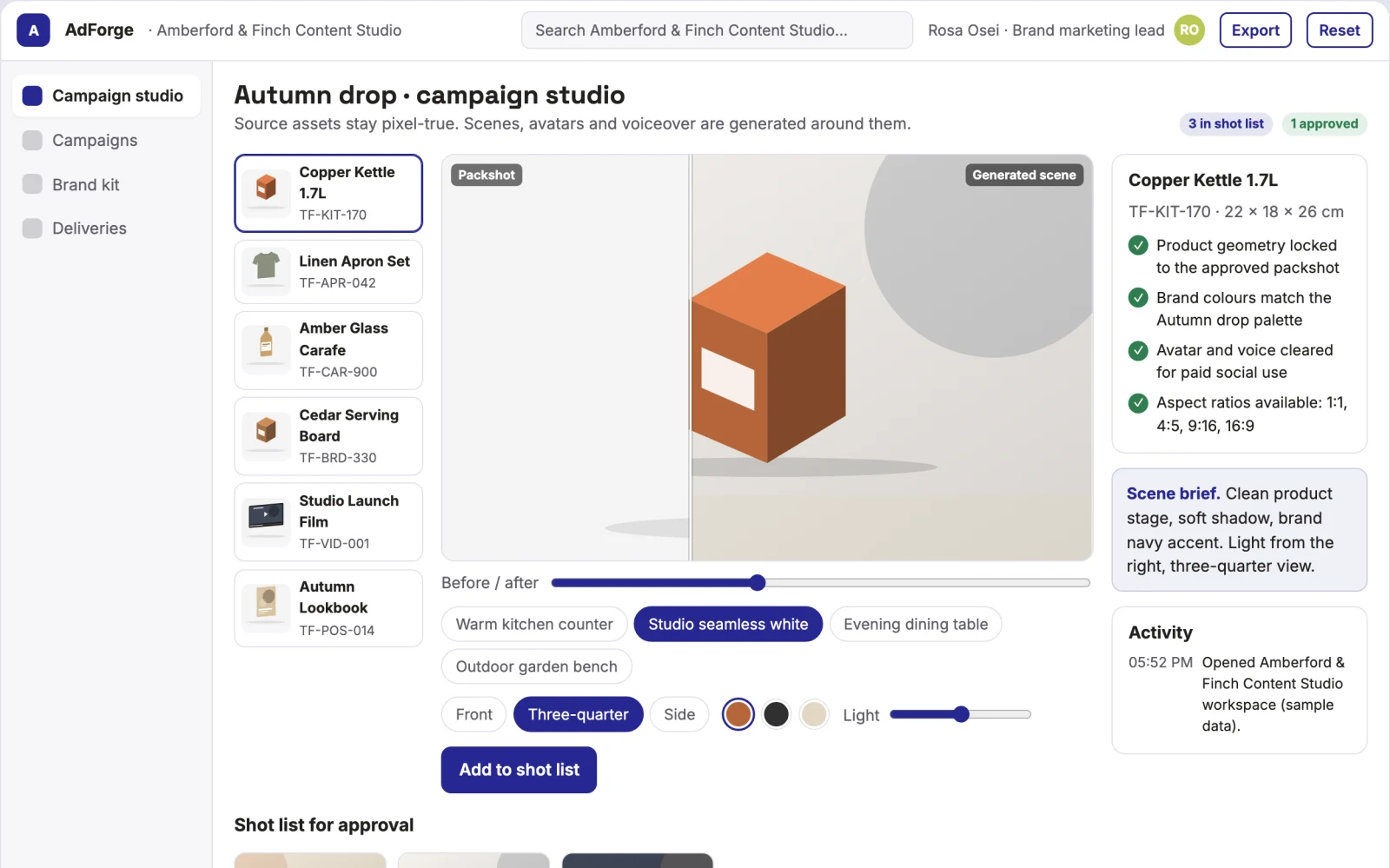 Screenshot of the Brand-owned AI video ad production studio interactive demo