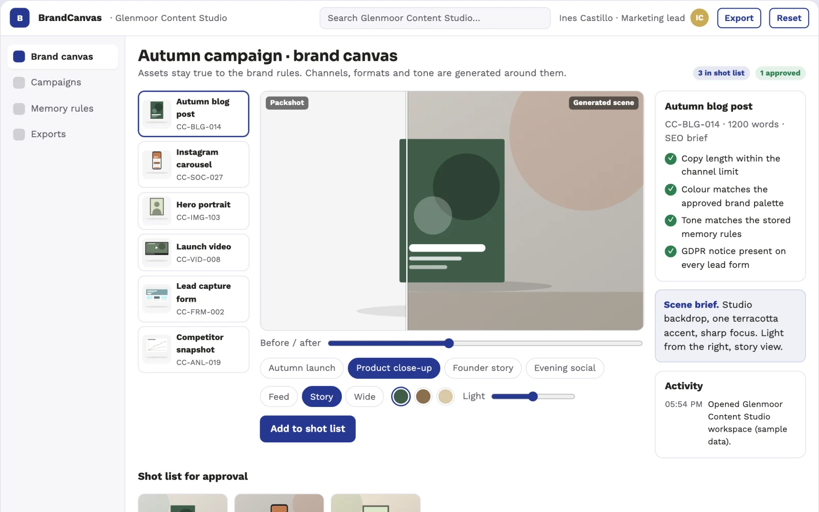 Screenshot of the Brand-owned marketing content and visual production platform interactive demo