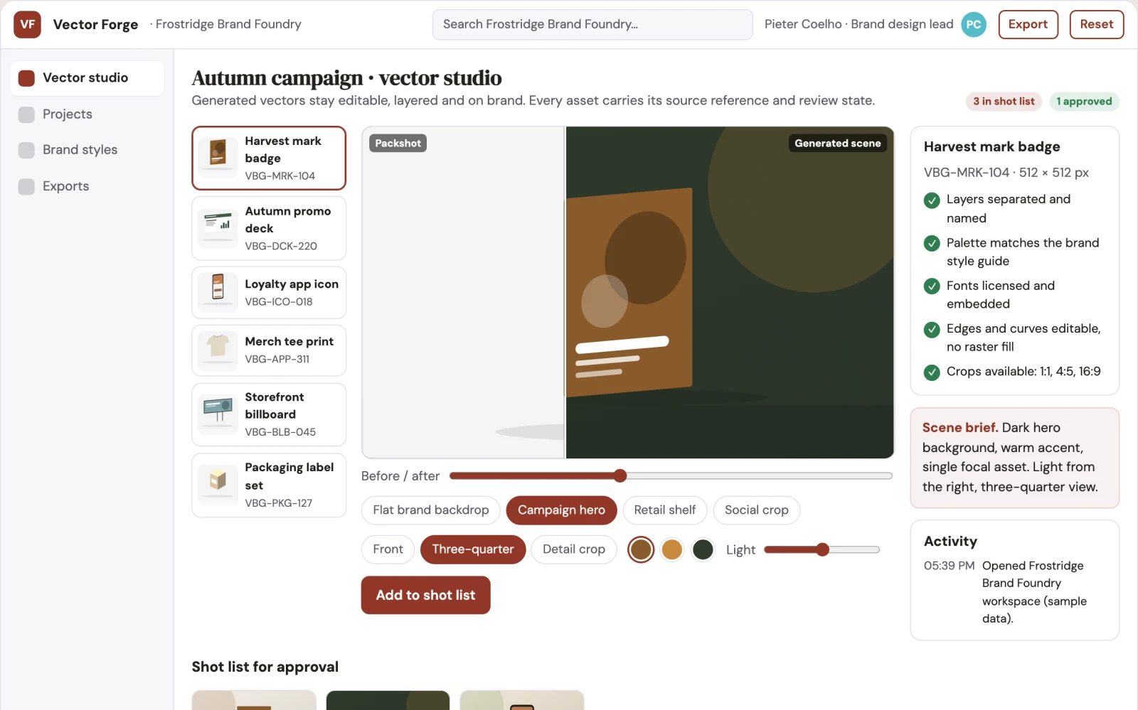 Screenshot of the Brand vector asset production studio interactive demo