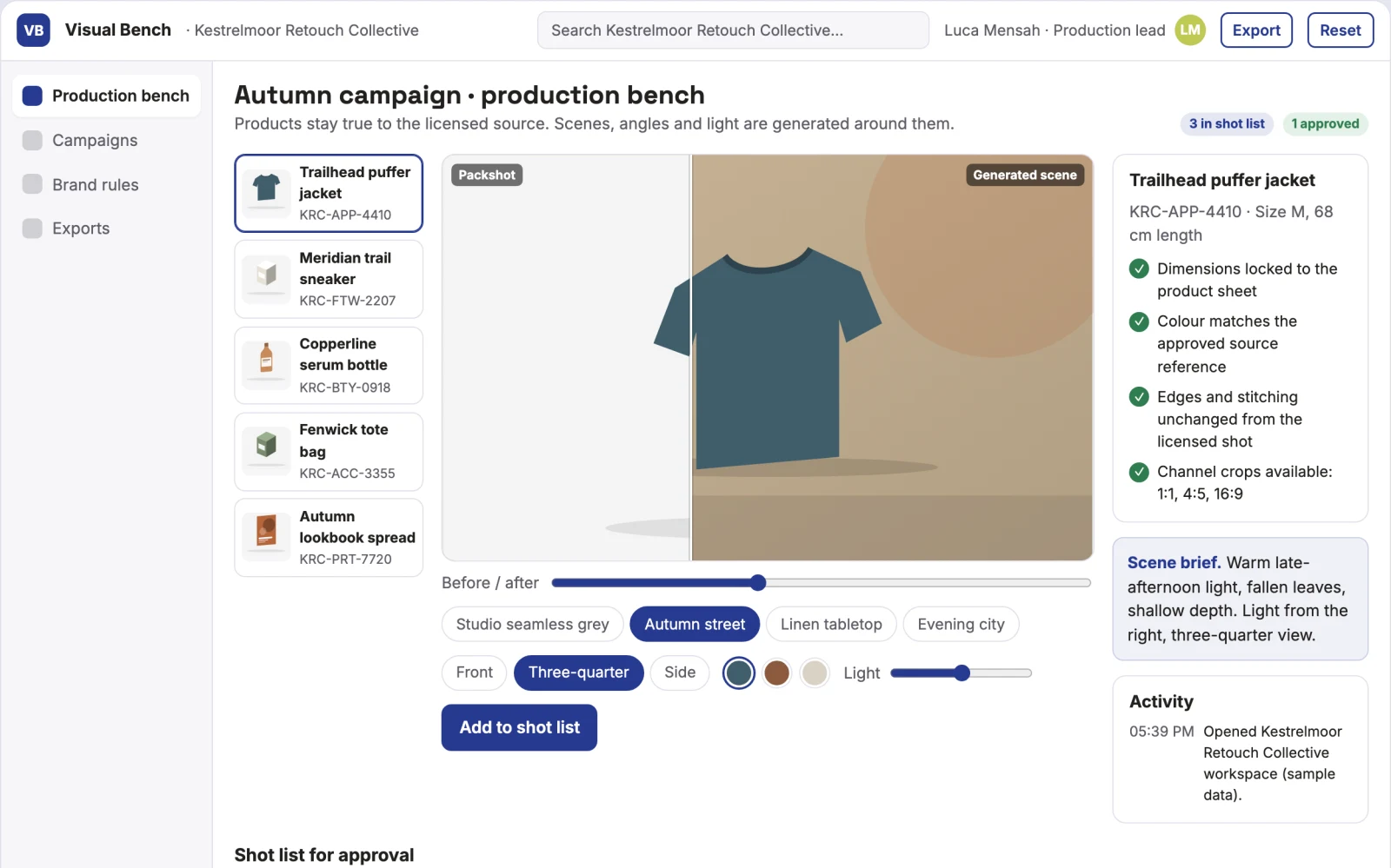 Screenshot of the Brand visual production and review workbench interactive demo