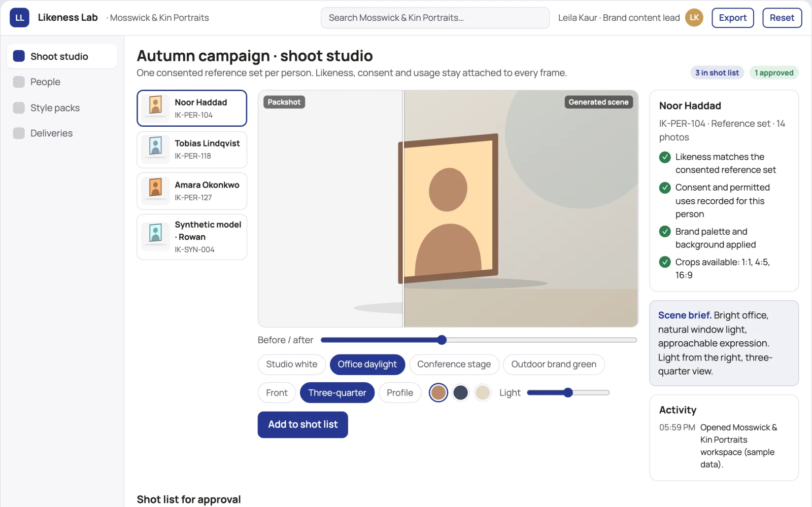 Screenshot of the Branded AI portrait production studio interactive demo