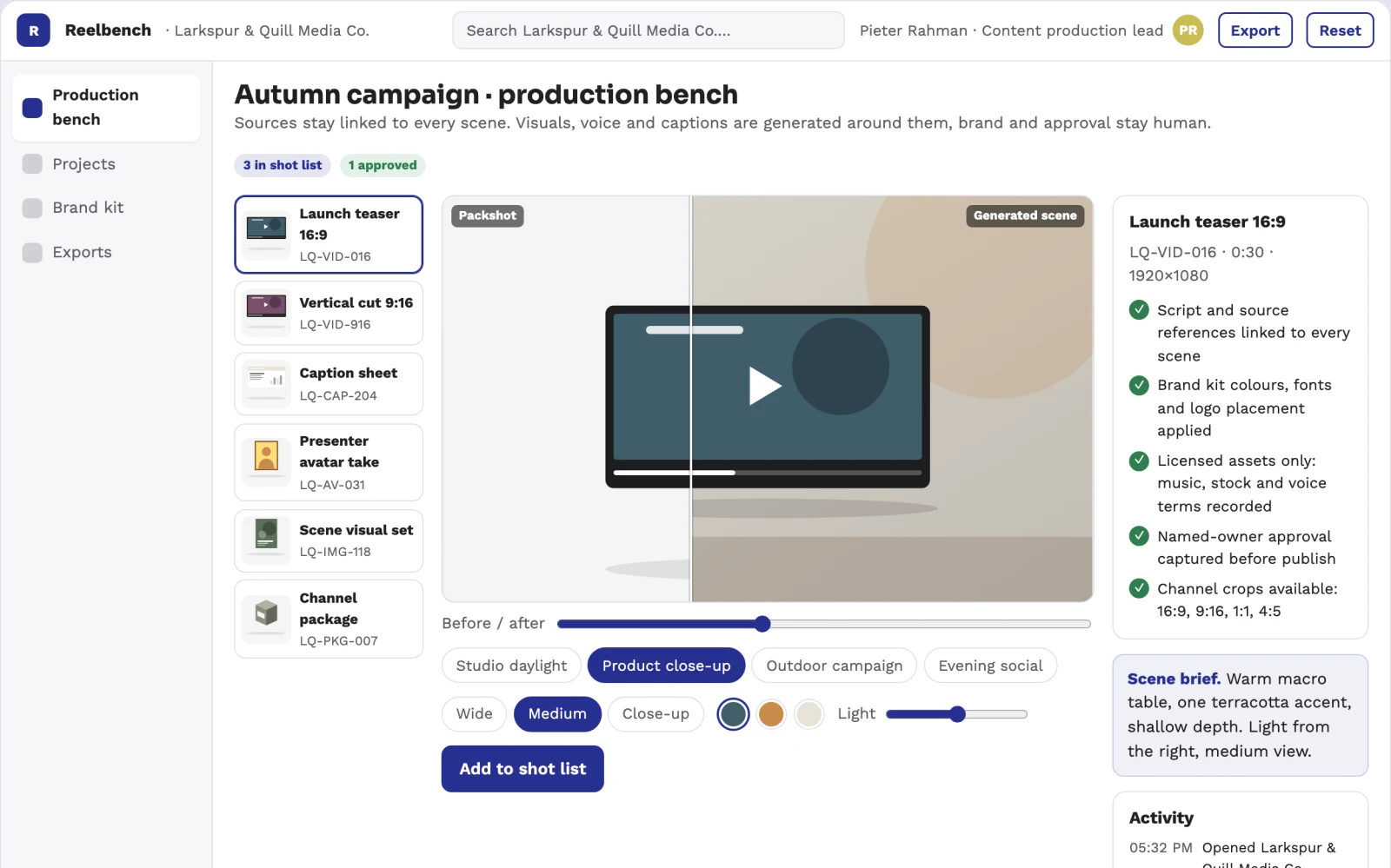 Screenshot of the Branded video production and publishing workbench interactive demo
