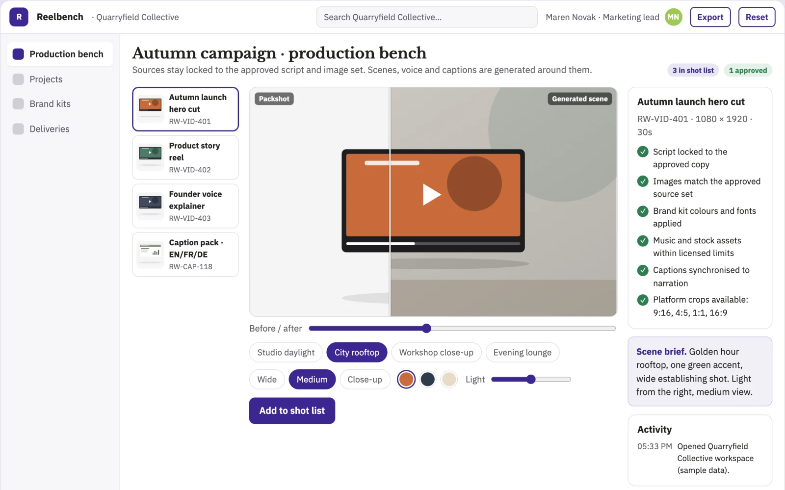 Screenshot of the Branded video production and review workbench interactive demo