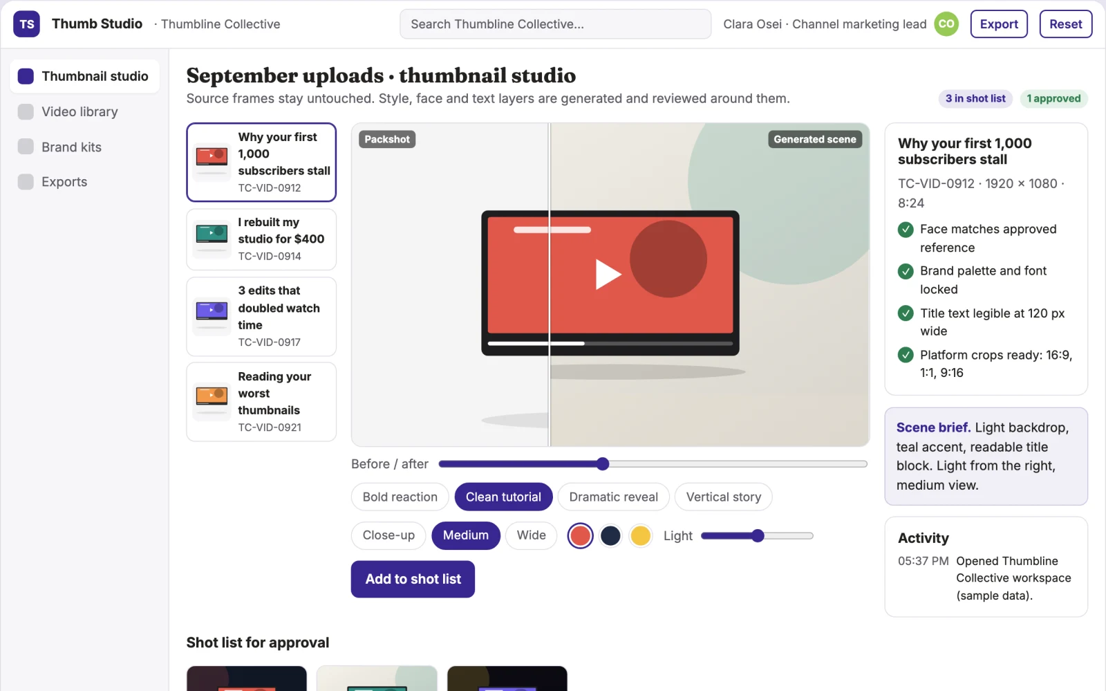 Screenshot of the Branded video thumbnail production studio interactive demo