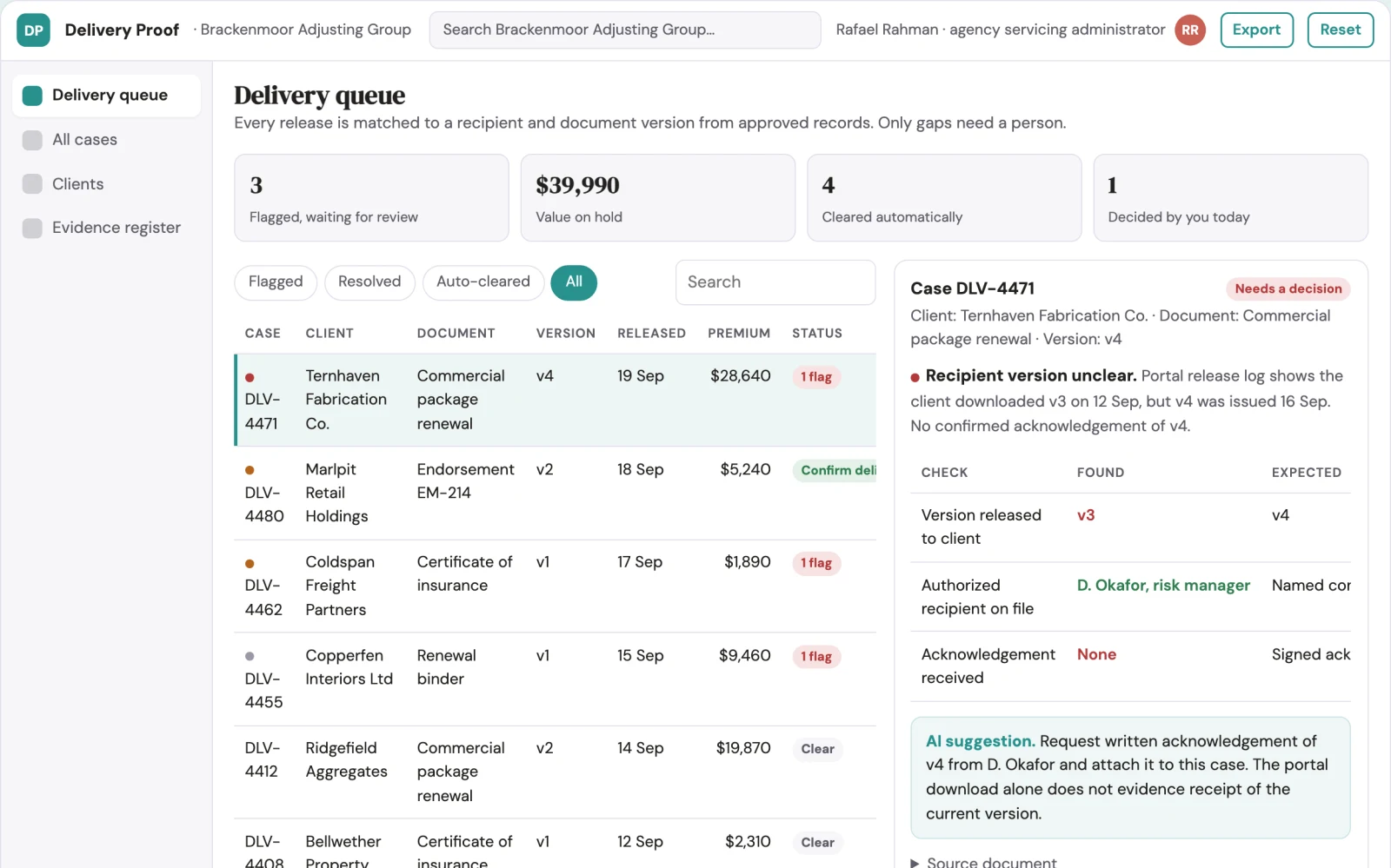 Screenshot of the Broker client-document delivery proof interactive demo