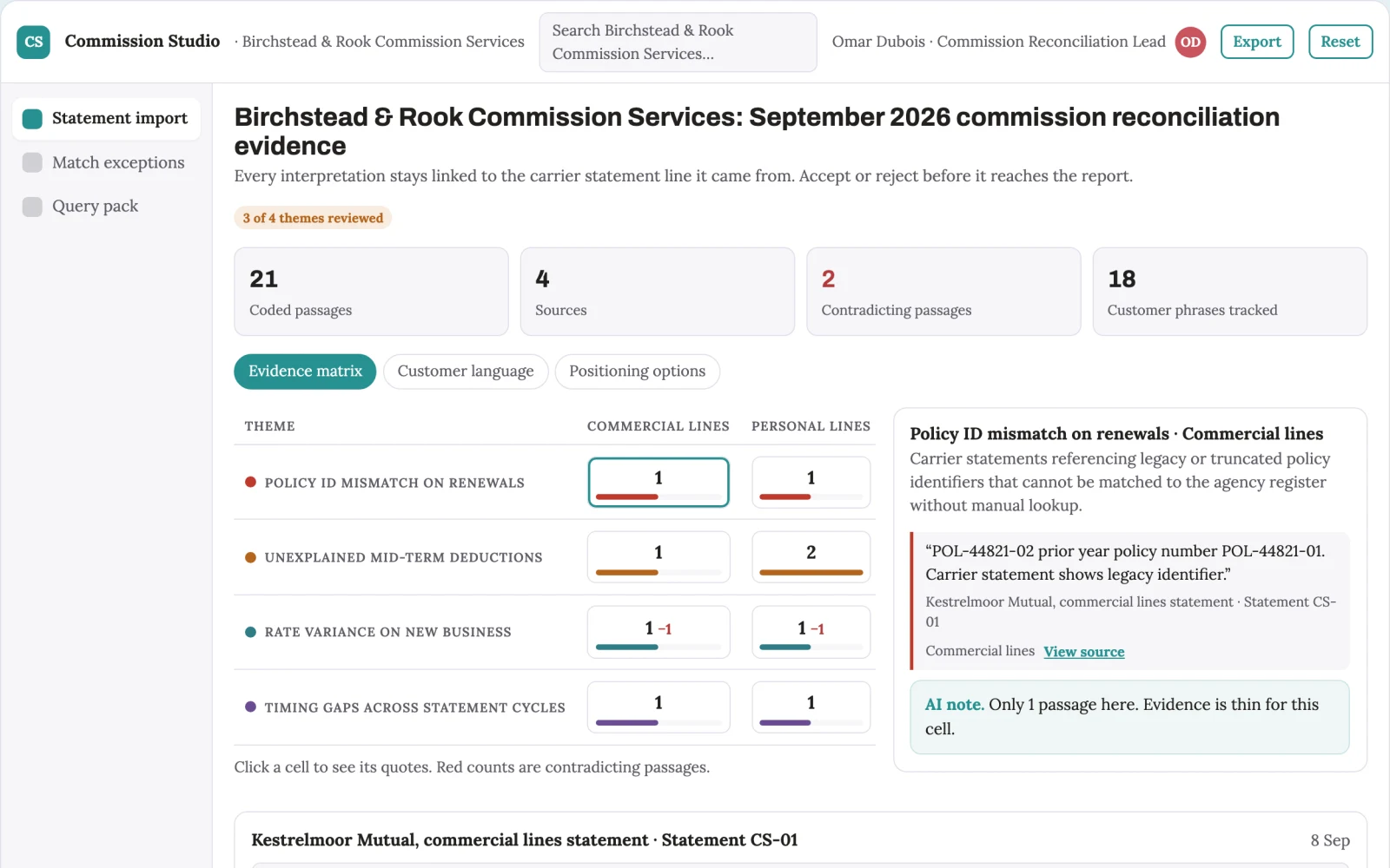 Screenshot of the Broker commission reconciliation interactive demo
