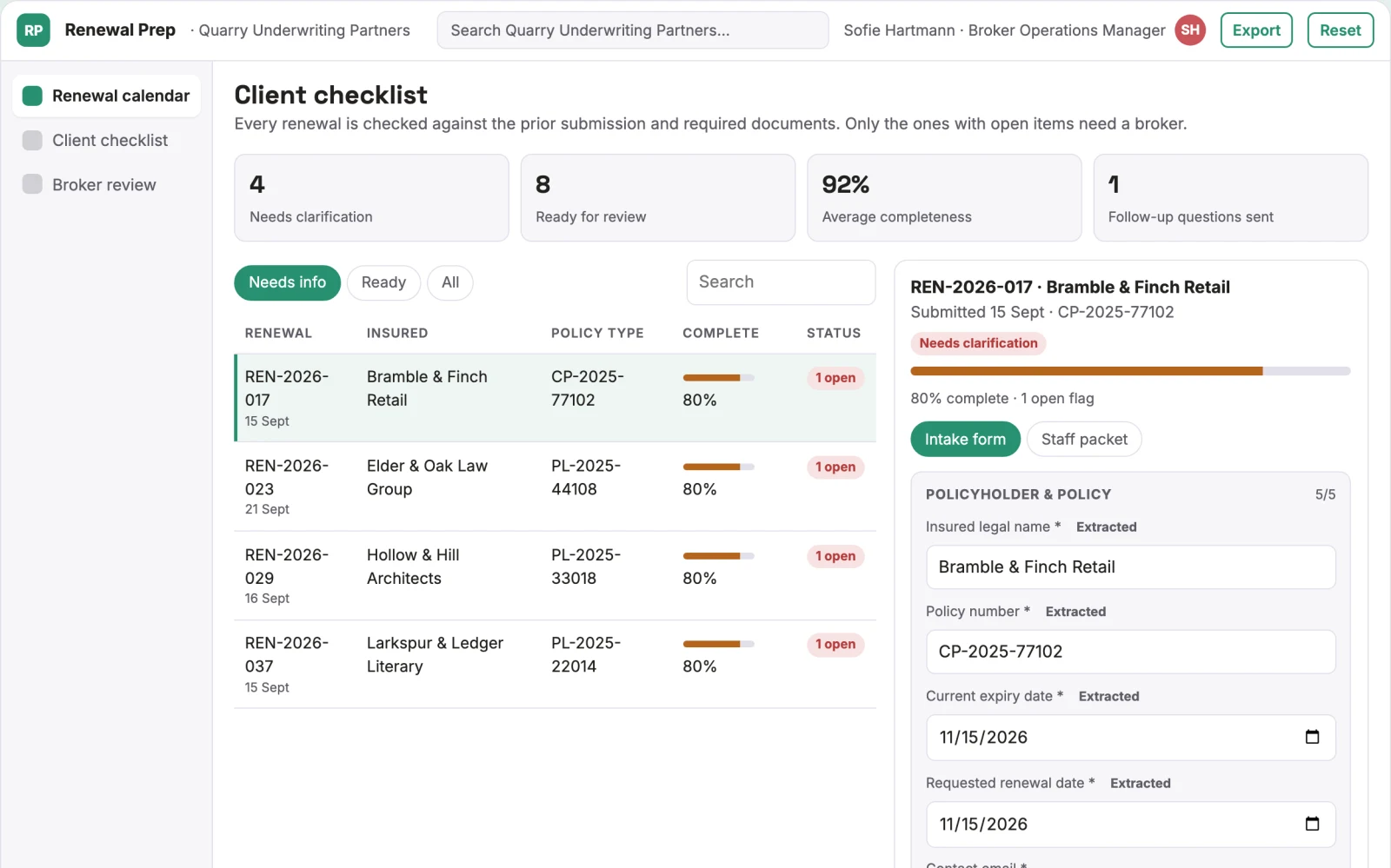 Screenshot of the Broker renewal preparation interactive demo