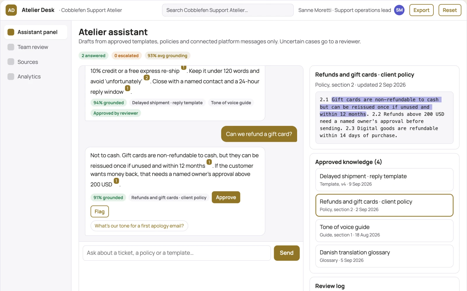 Screenshot of the Browser-based writing and chat assistant console interactive demo