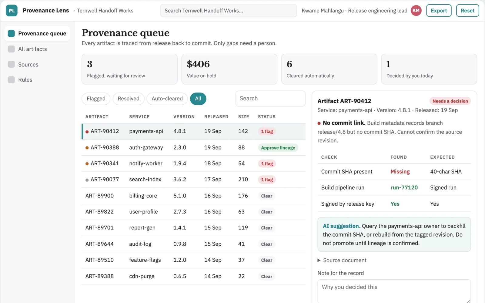 Screenshot of the Build artifact provenance explorer interactive demo