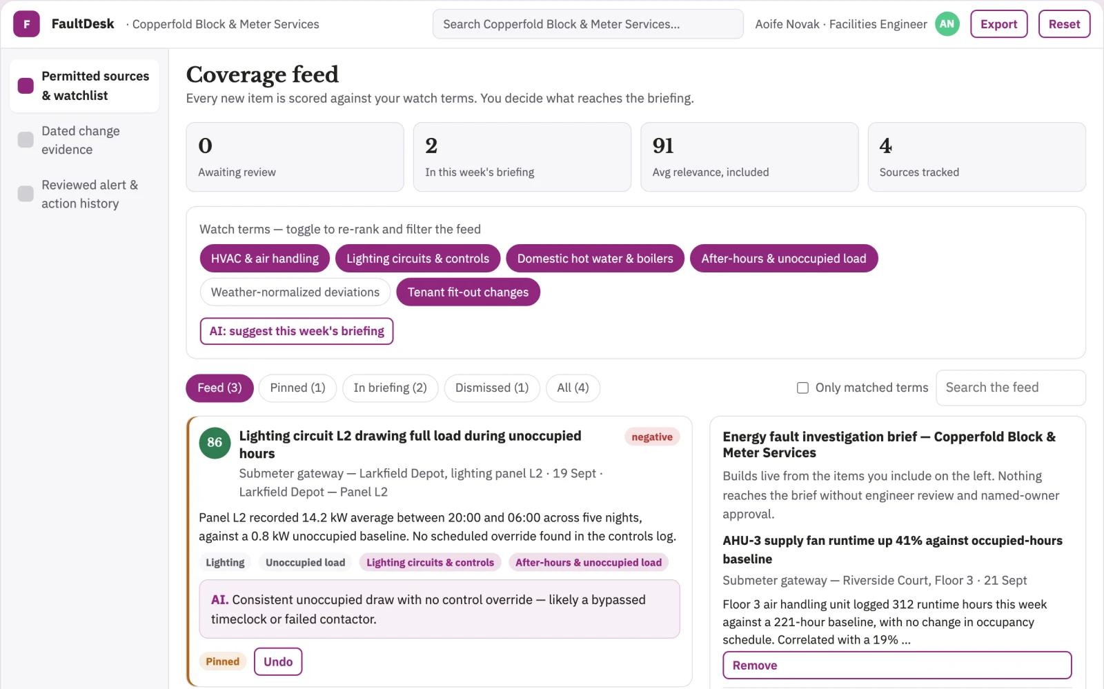 Screenshot of the Building energy fault localization service interactive demo
